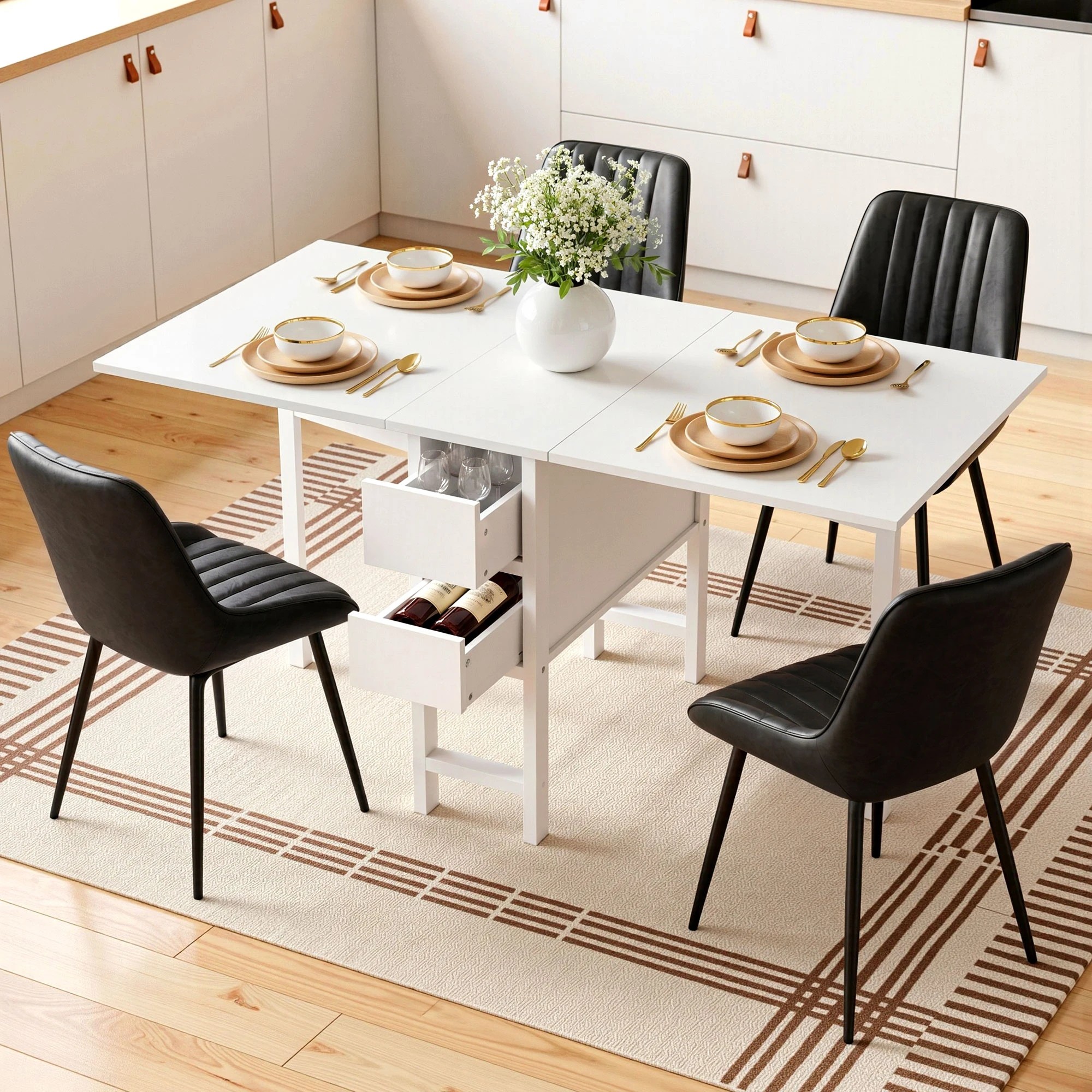 10 Artiss Dining Table and Chairs Set 5pcs Foldable Kitchen Furniture with 2 Drawers - Multi, 10 of 10
