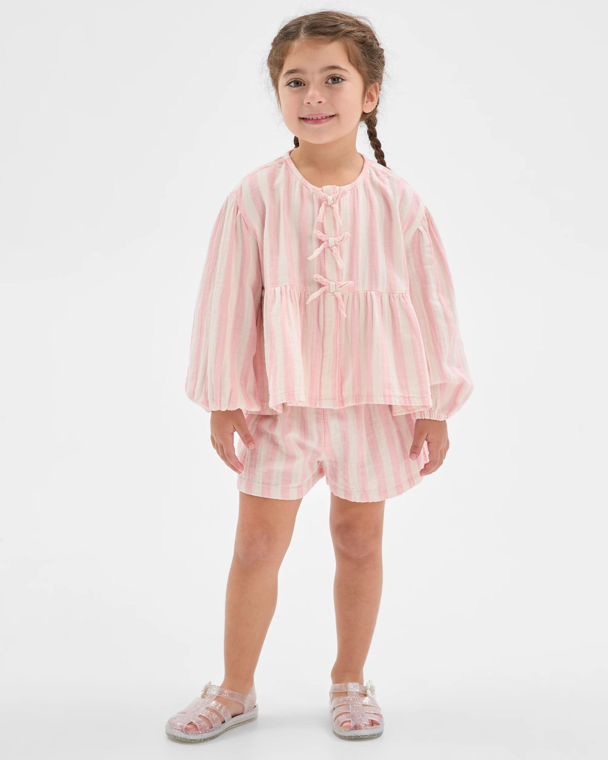 1 Target Kids Woven Top and Shorts 2 Piece Set PINK STRIPE, 1 of 7