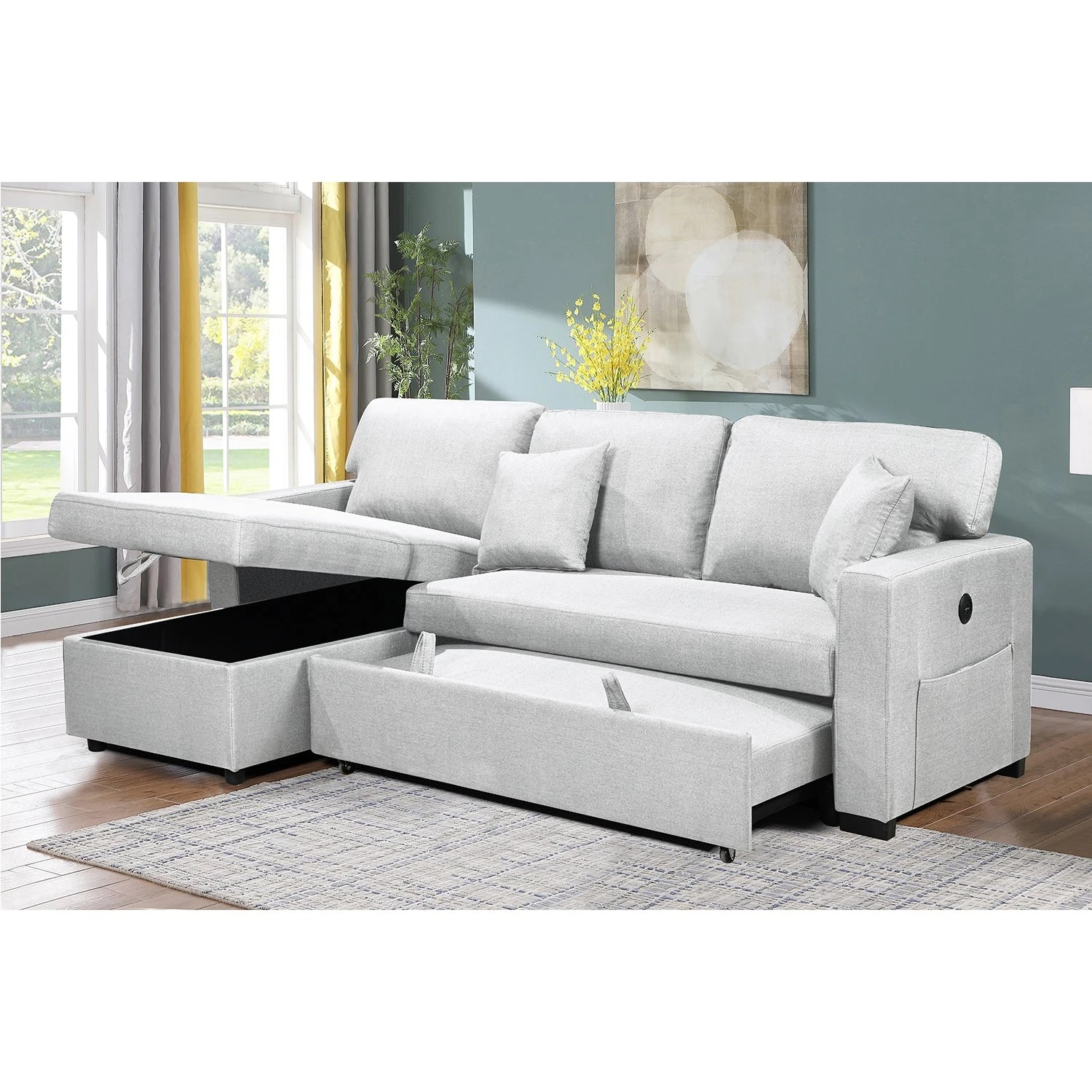4 Foret 3 Seater Sofa Bed Modular Corner Pullout Lounge In Light Grey, 4 of 9