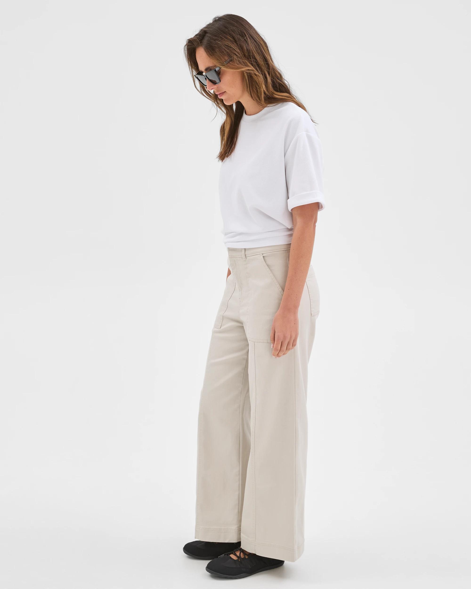 4 Target Woman Australian Cotton Blend Stretch Twill Wide Leg Pants PARCHMENT, 4 of 7