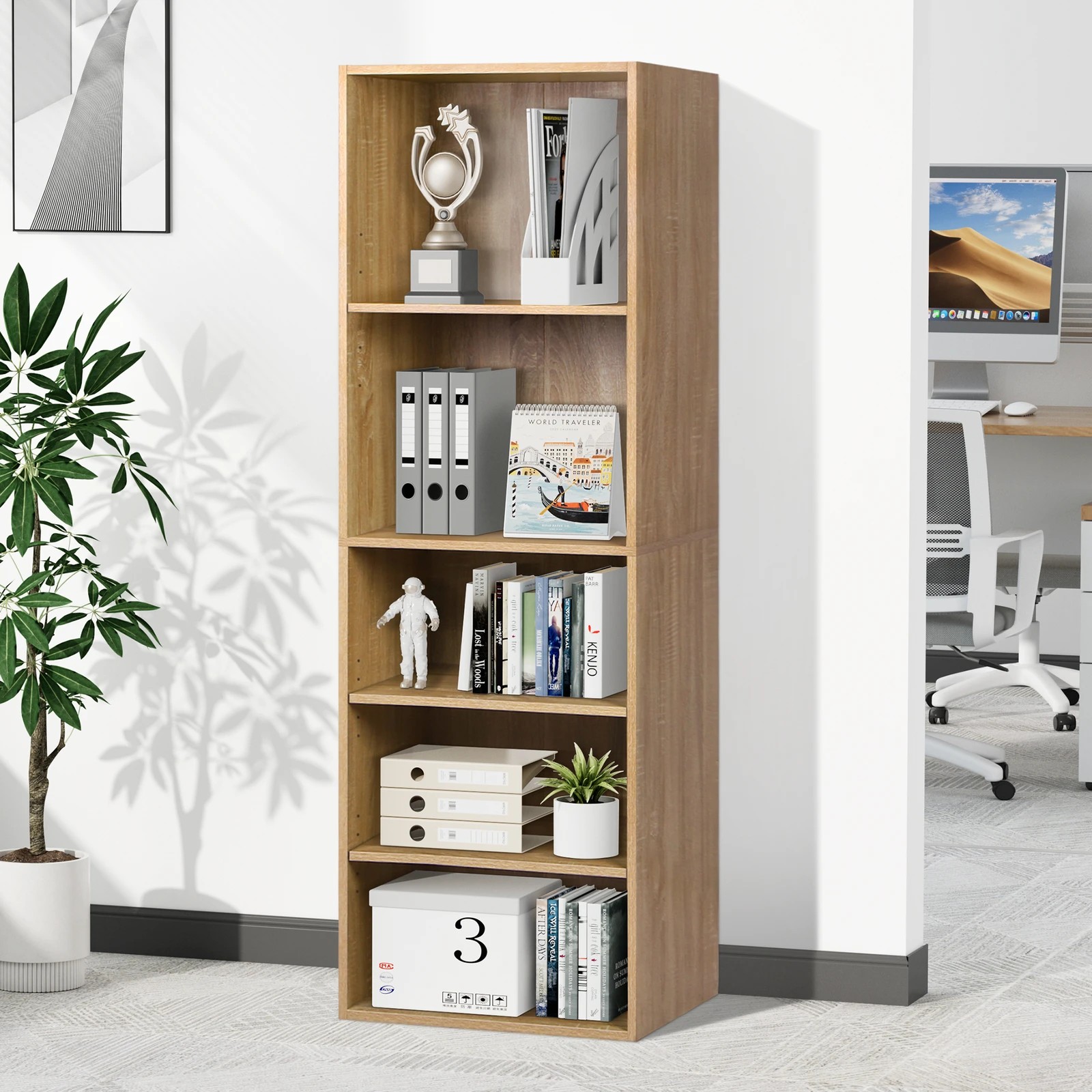 7 Alfordson Office Storage Cabinet 5 Shelves Bookcase Tallboy Bedroom - Oak, 7 of 9