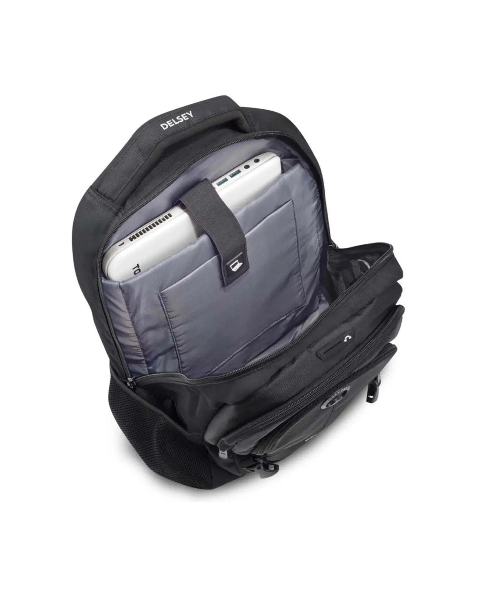2 Delsey Luggage Navigator 15.6in Laptop Backpack USB Port Trolley Compatible Polyester - Black, 2 of 7