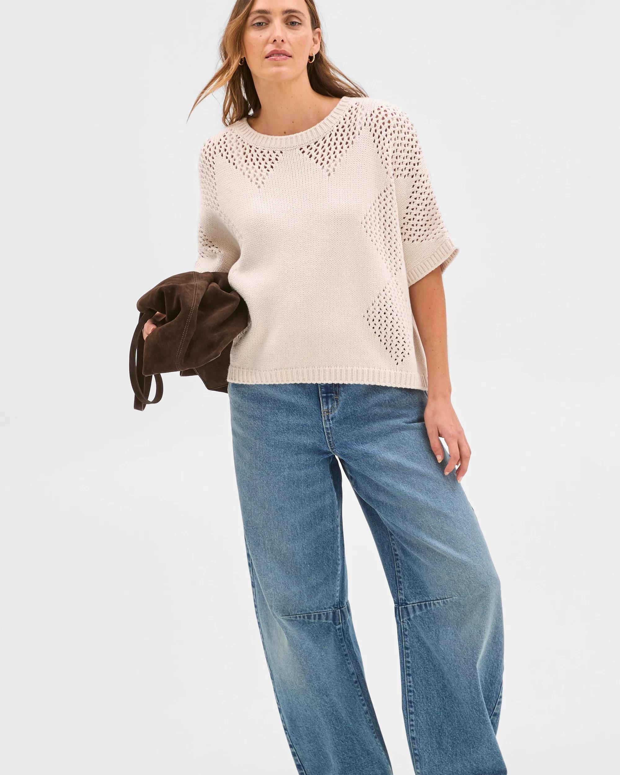 3 Target Woman Australian Cotton Blend Pointelle Slouch Knitted Top CHALK, 3 of 7