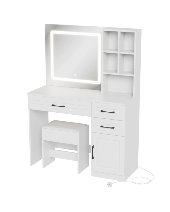 Advwin Dressing Table Stool Set Charging Station Led Mirror