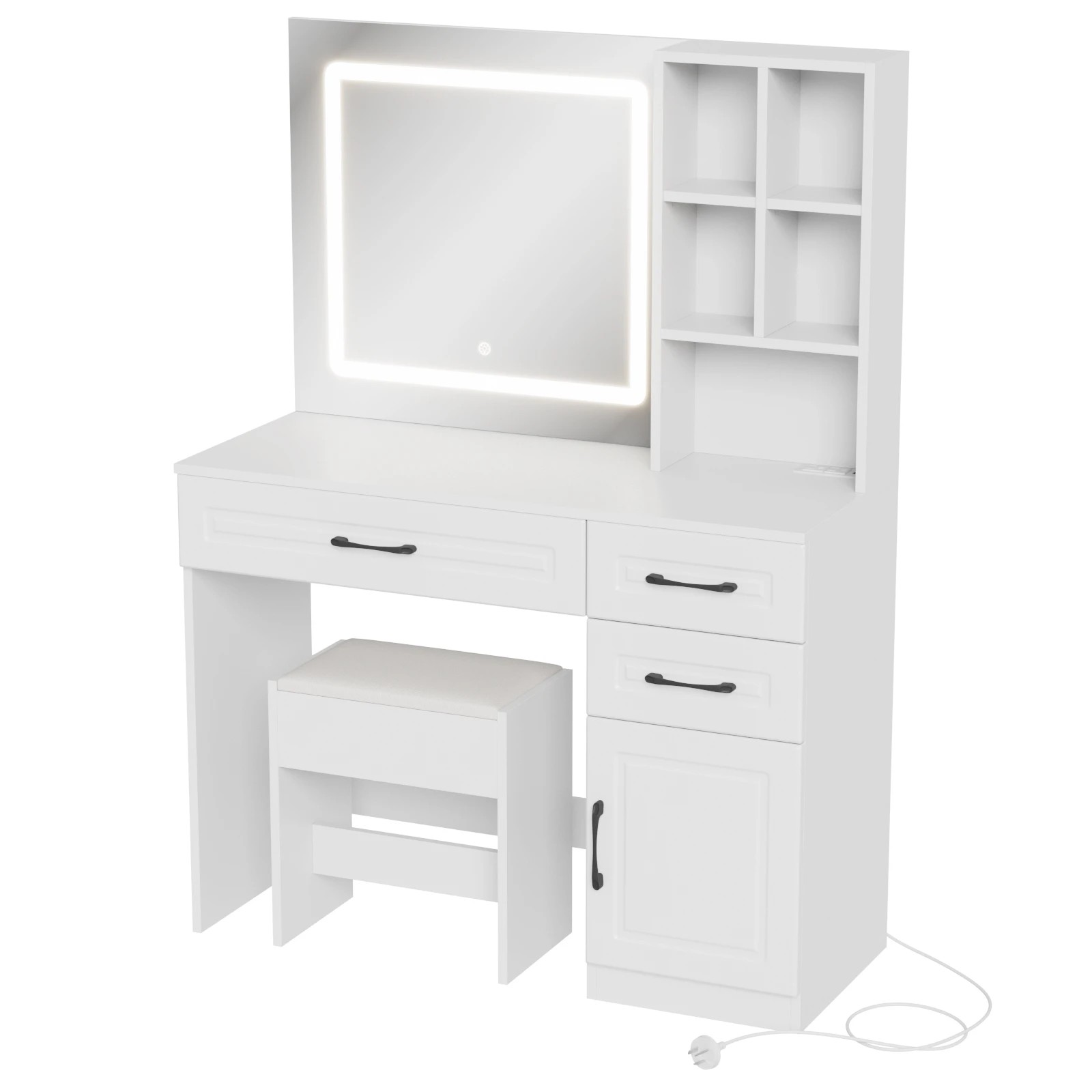 1 Advwin Dressing Table Stool Set Charging Station Led Mirror, 1 of 10