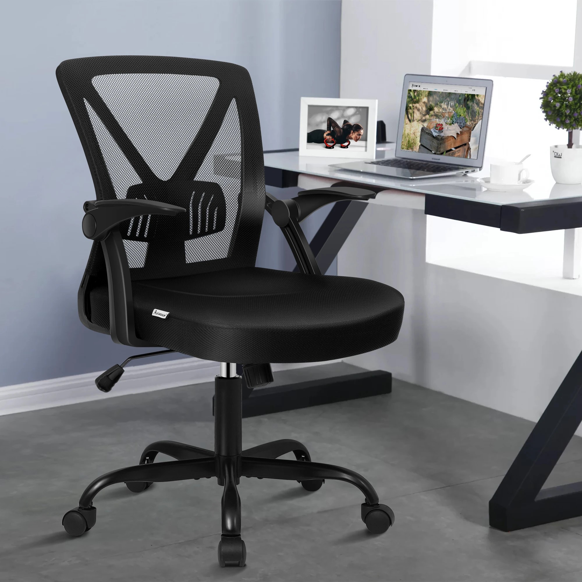 2 Alfordson Mesh Office Chair Executive Fabric Seat Gaming Racing Tilt Computer - Black, 2 of 10