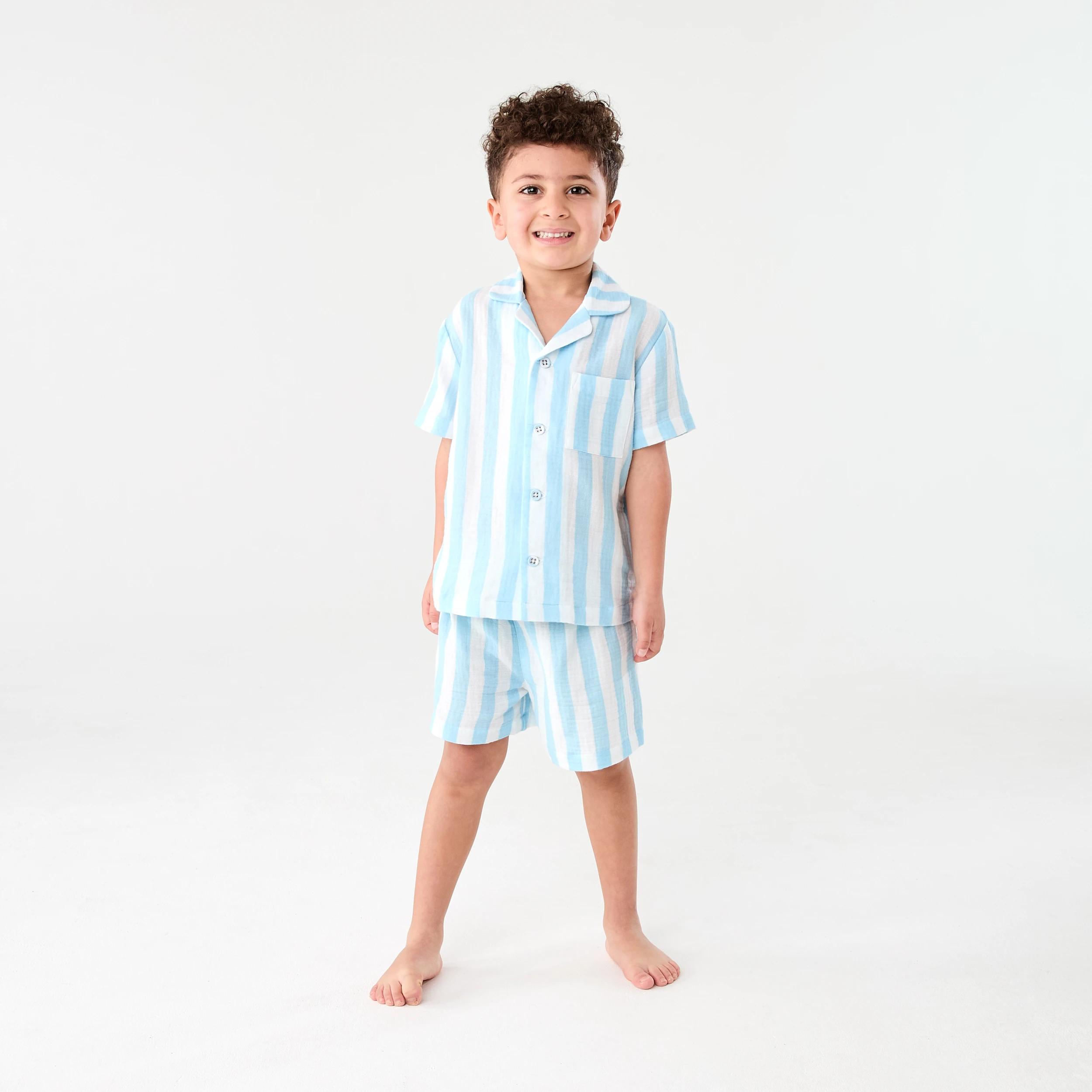 1 Short Sleeve Woven Pyjama Set BLUE STRIPE, 1 of 7