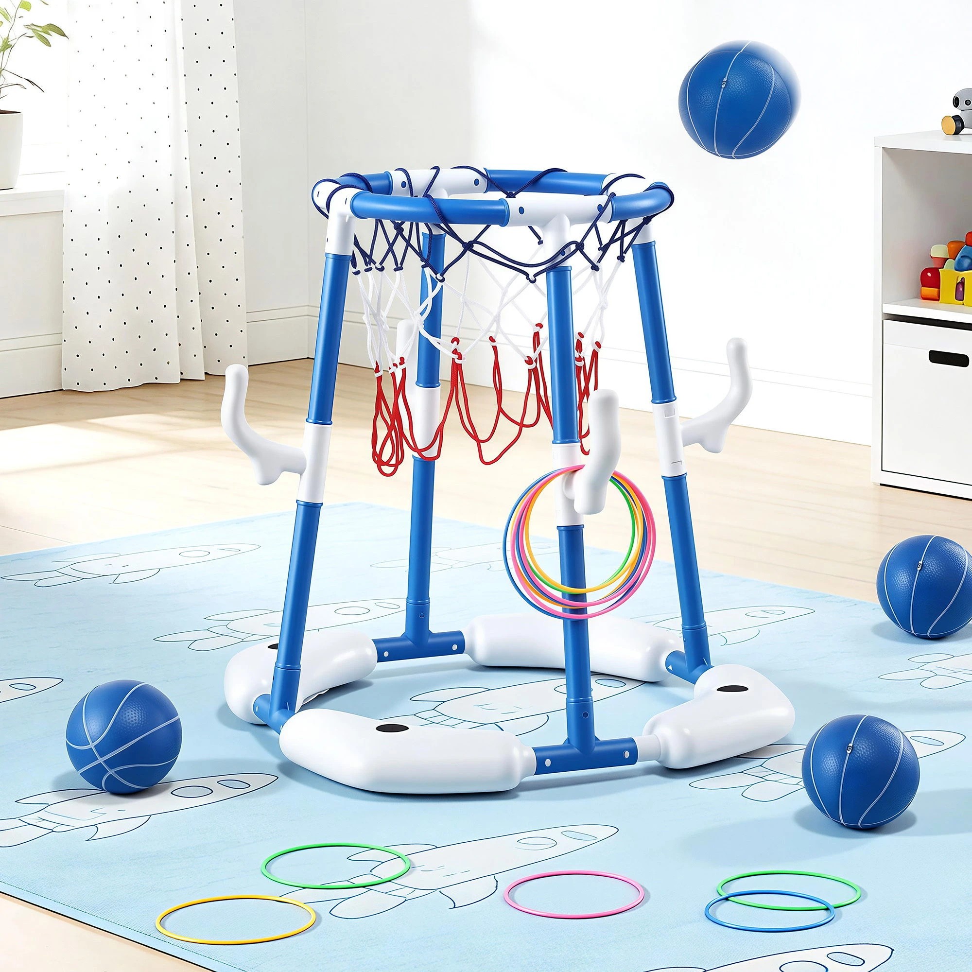 8 Keezi Kids Basketball Hoop with 4 balls Ring Toss Sports Pool Toys - Blue, 8 of 8