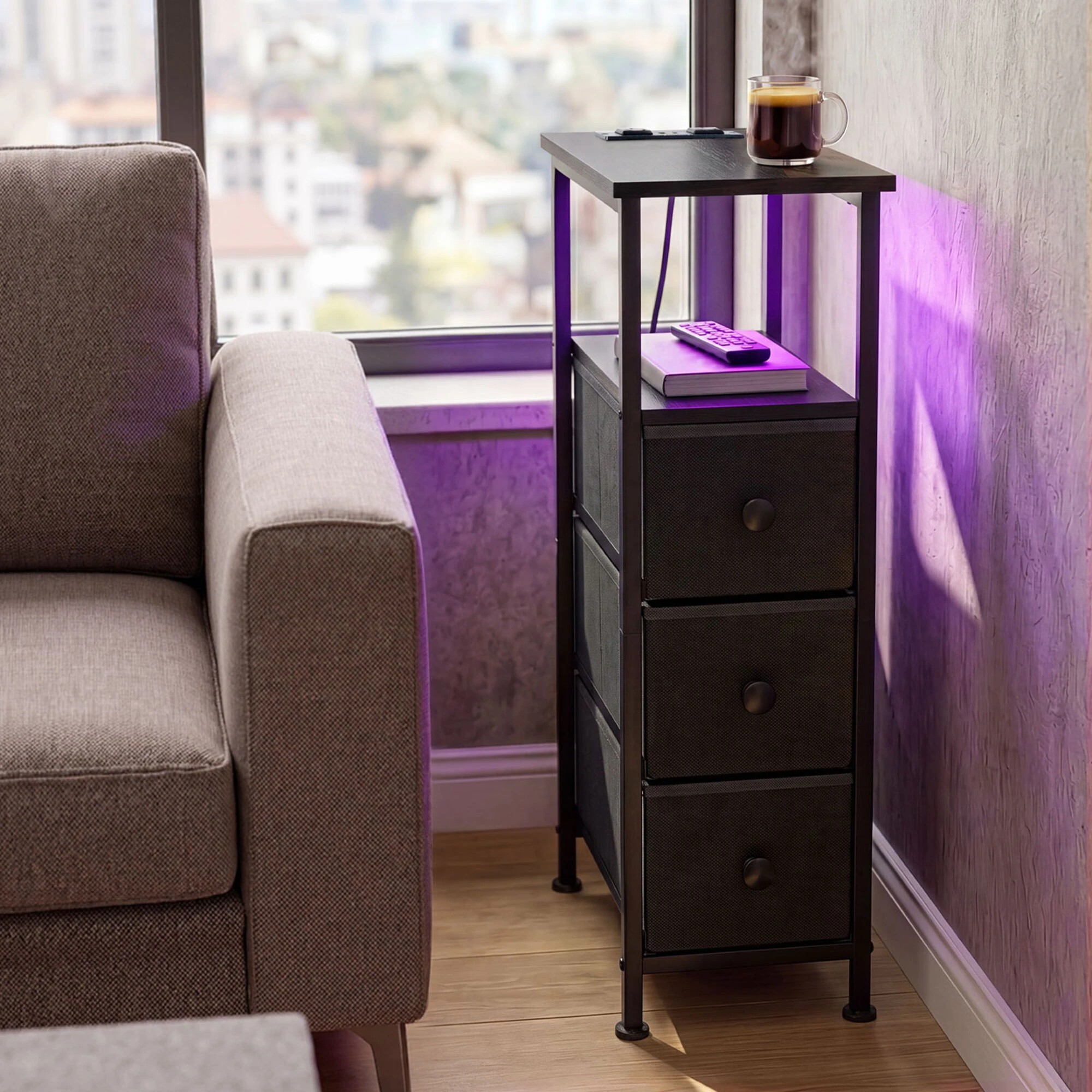 7 Levede Bedside Table Slim Bedside Table with LED Charging Station, 7 of 7