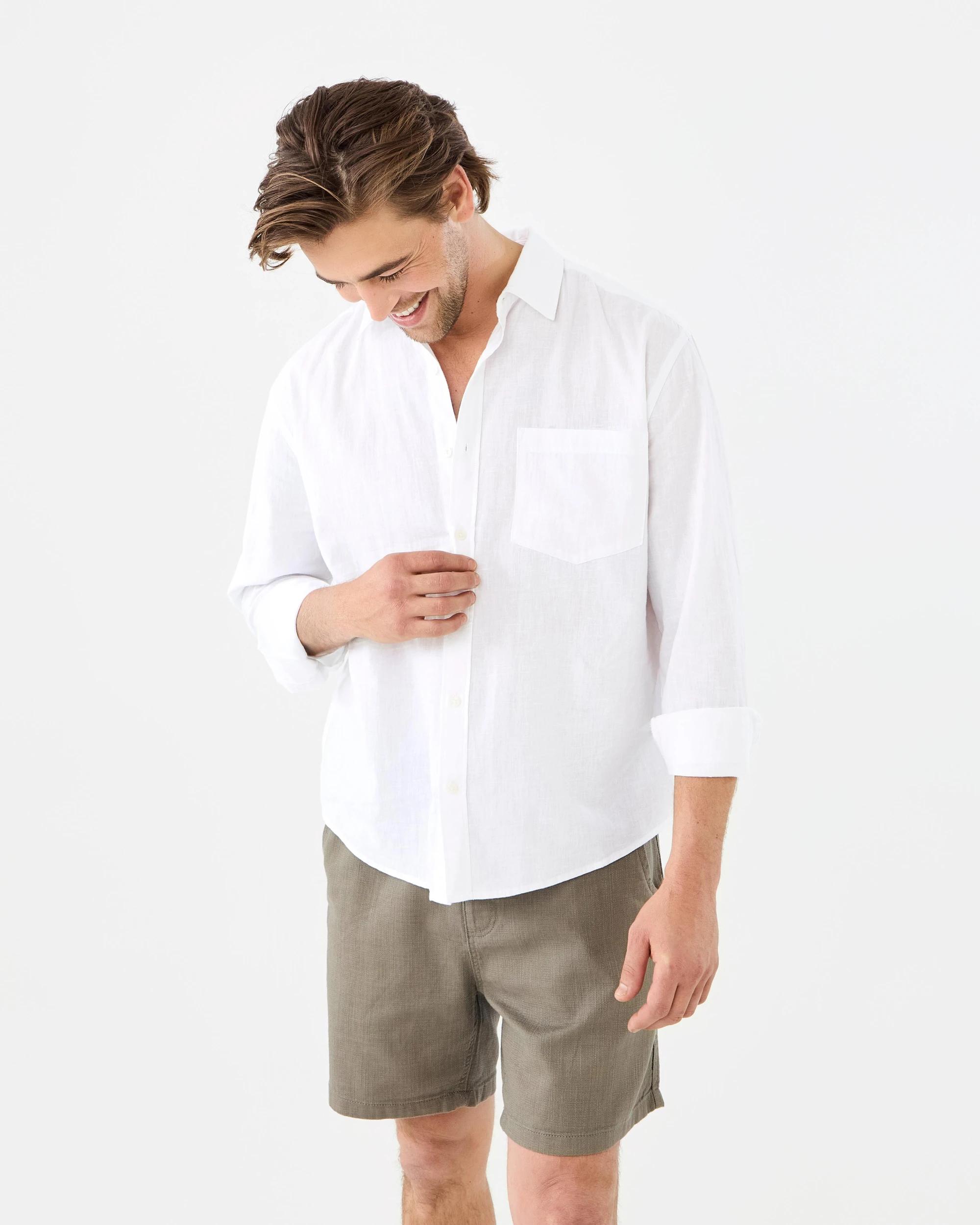 9 Long Sleeve Cotton Linen Shirt White, 9 of 9
