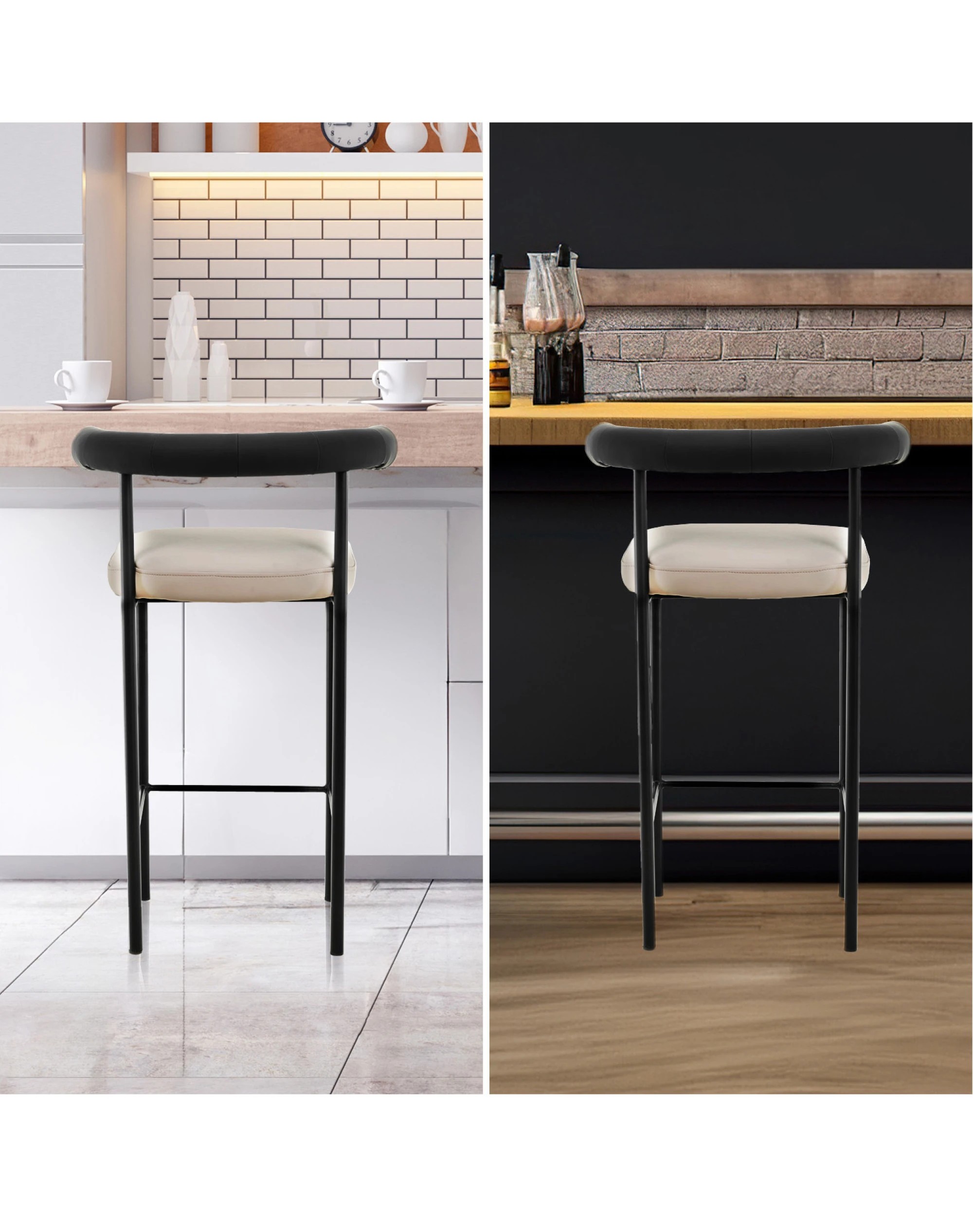 8 Sarantino Cedric Kitchen Bar Stool - Black And Beige, 8 of 10