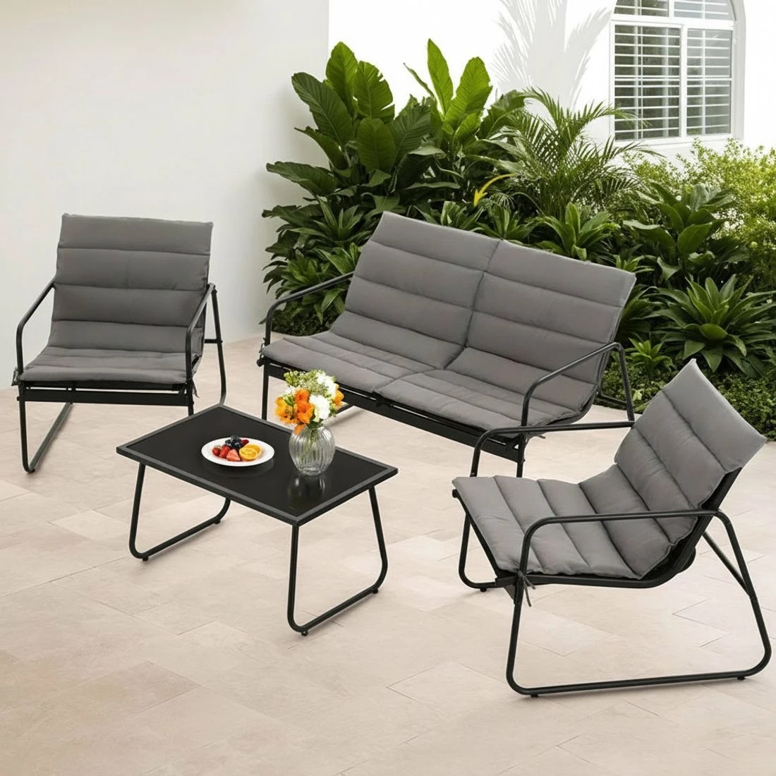 5 Gardeon 4PCS Outdoor Sofa Set Table and Chairs Cushion textilene Patio Furniture - Black, 5 of 5