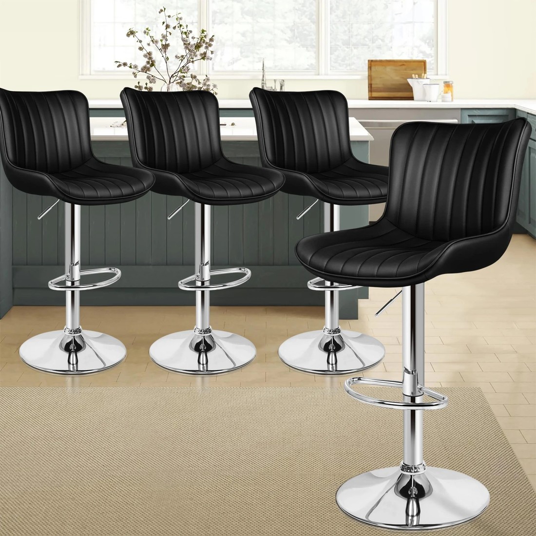 9 Alfordson 4x Bar Stools Gas Lift Leather Bar Chairs Kitchen Swivel Brad - Black, 9 of 9