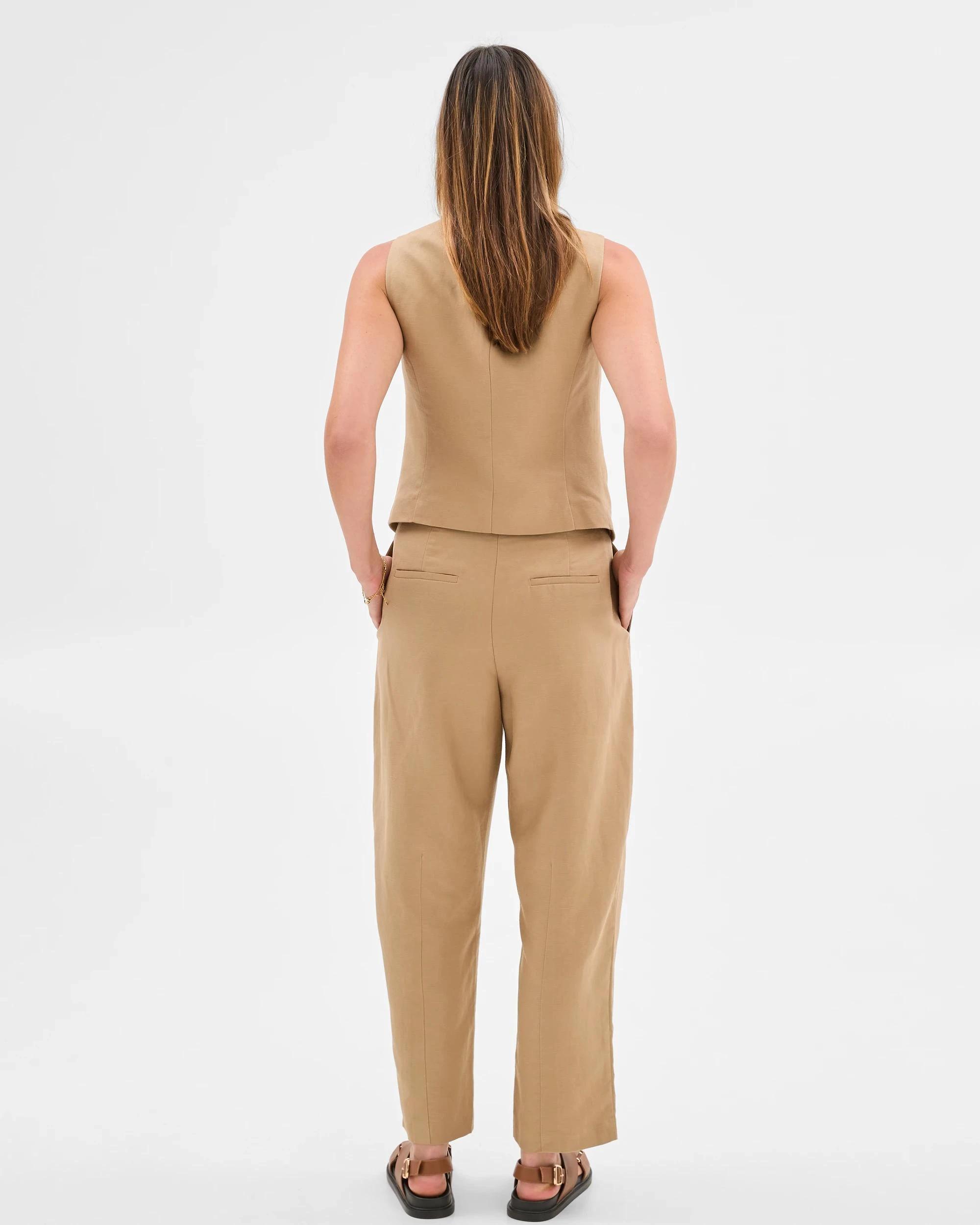 4 Preview Linen Blend Barrel Leg Pants FAWN, 4 of 6
