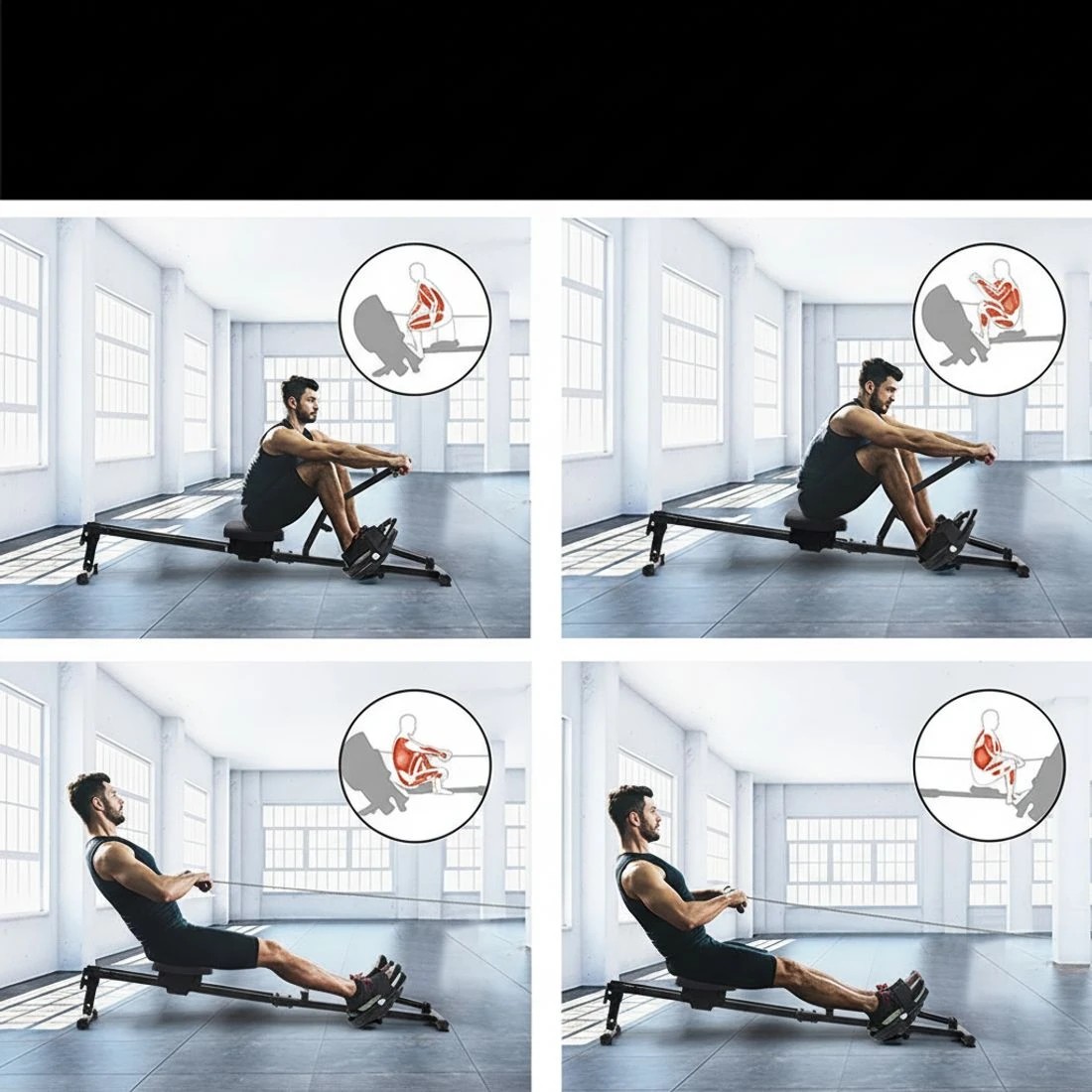 5 Everfit Hydraulic Rowing Machine Rower 12 Levels Resistance Exercise Fitness Gym - Black, 5 of 6