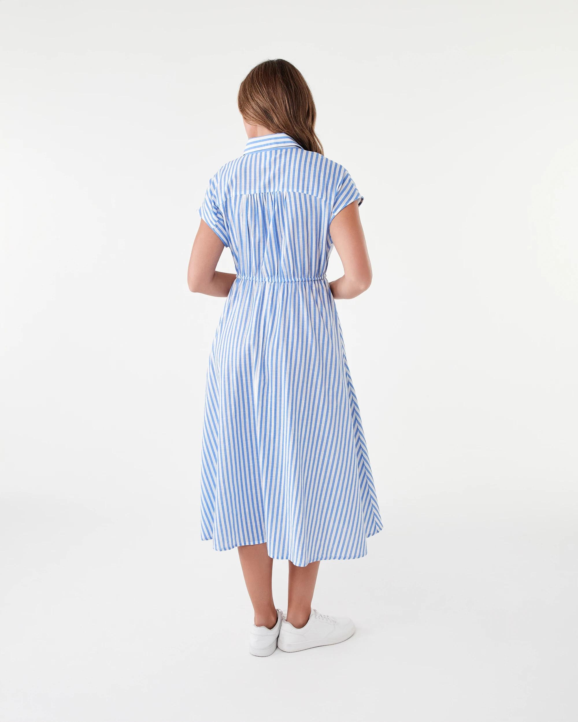 3 Short Sleeve Tie Waist Midi Shirt Dress Blu Strp, 3 of 7