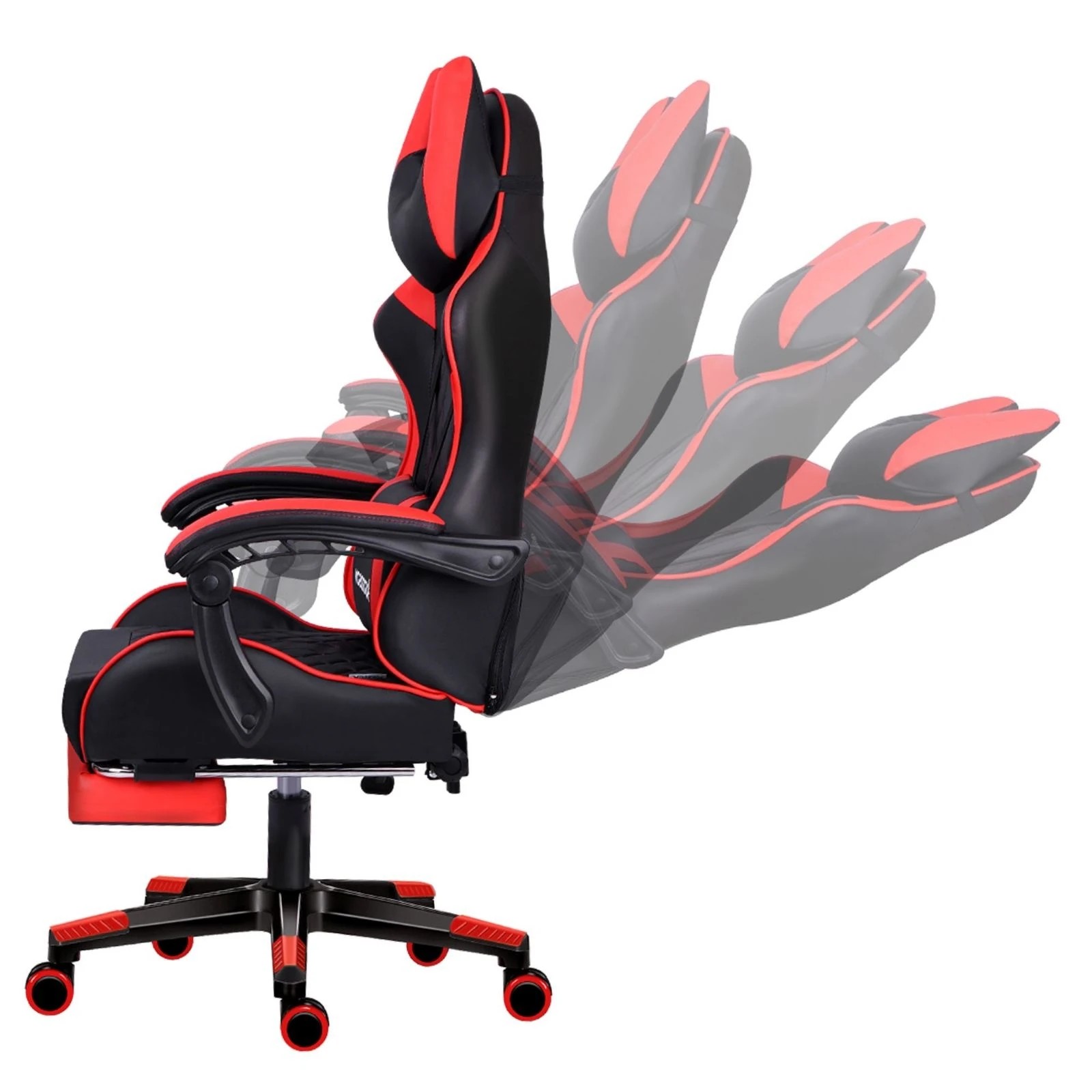 5 Alfordson Gaming Chair Office Racer Large Lumbar Cushion Footrest Seat Leather - Red, 5 of 10