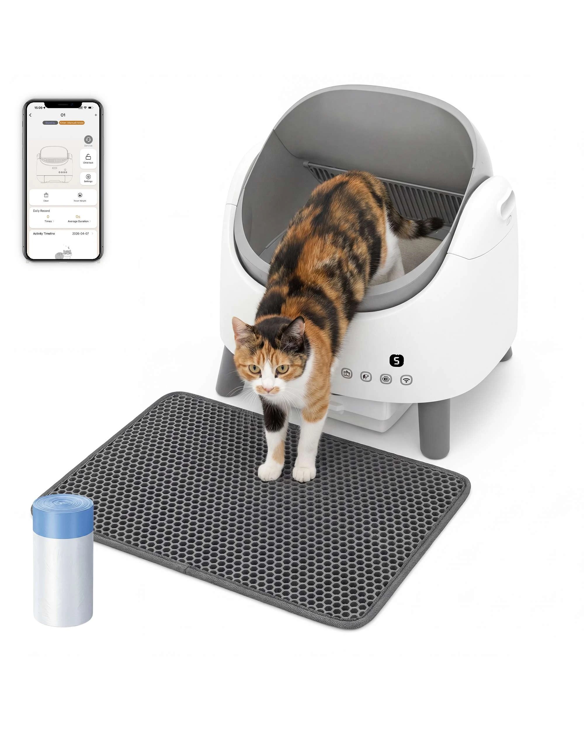 2 Advwin Self Cleaning Cat Litter Box with Litter Mat APP Remote Control, 2 of 8