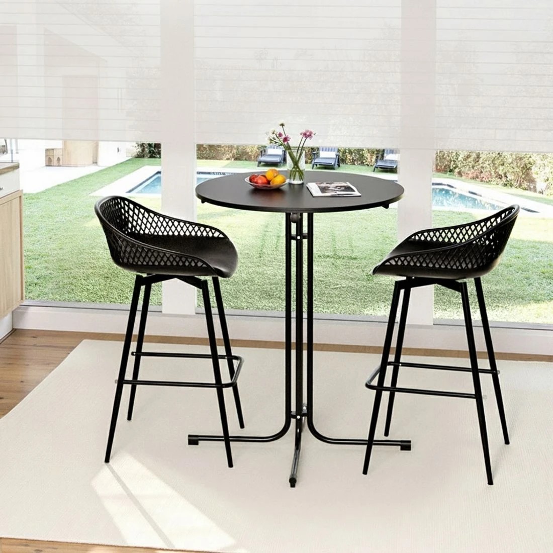 7 Gardeon 3PC Outdoor Stools Dining Chairs Table Patio Furniture - Black, 7 of 7