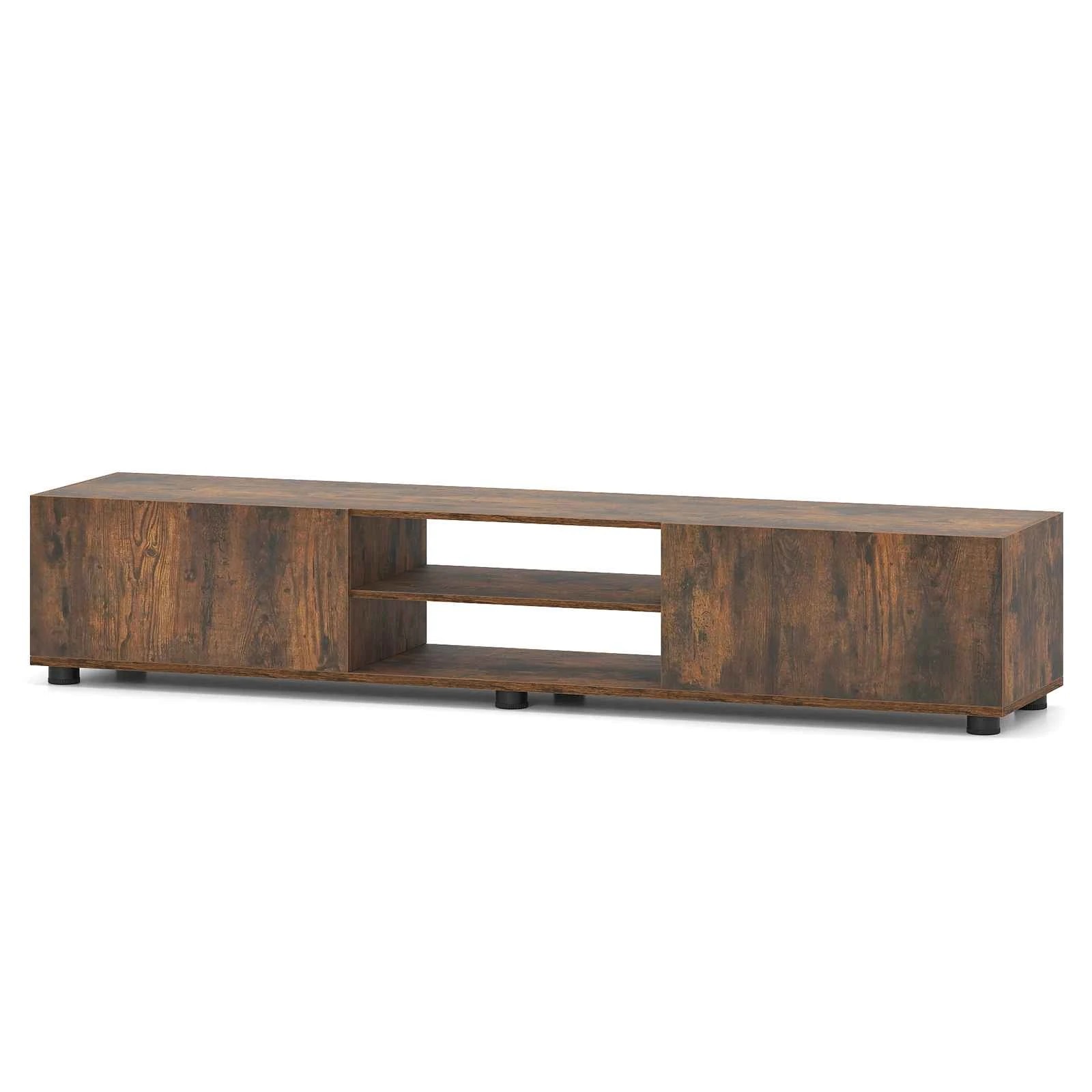 1 Costway 70" Entertainment Unit Media Console Table Storage Cabinet TV Stand w/2 Door & Open Shelves - Brown, 1 of 1