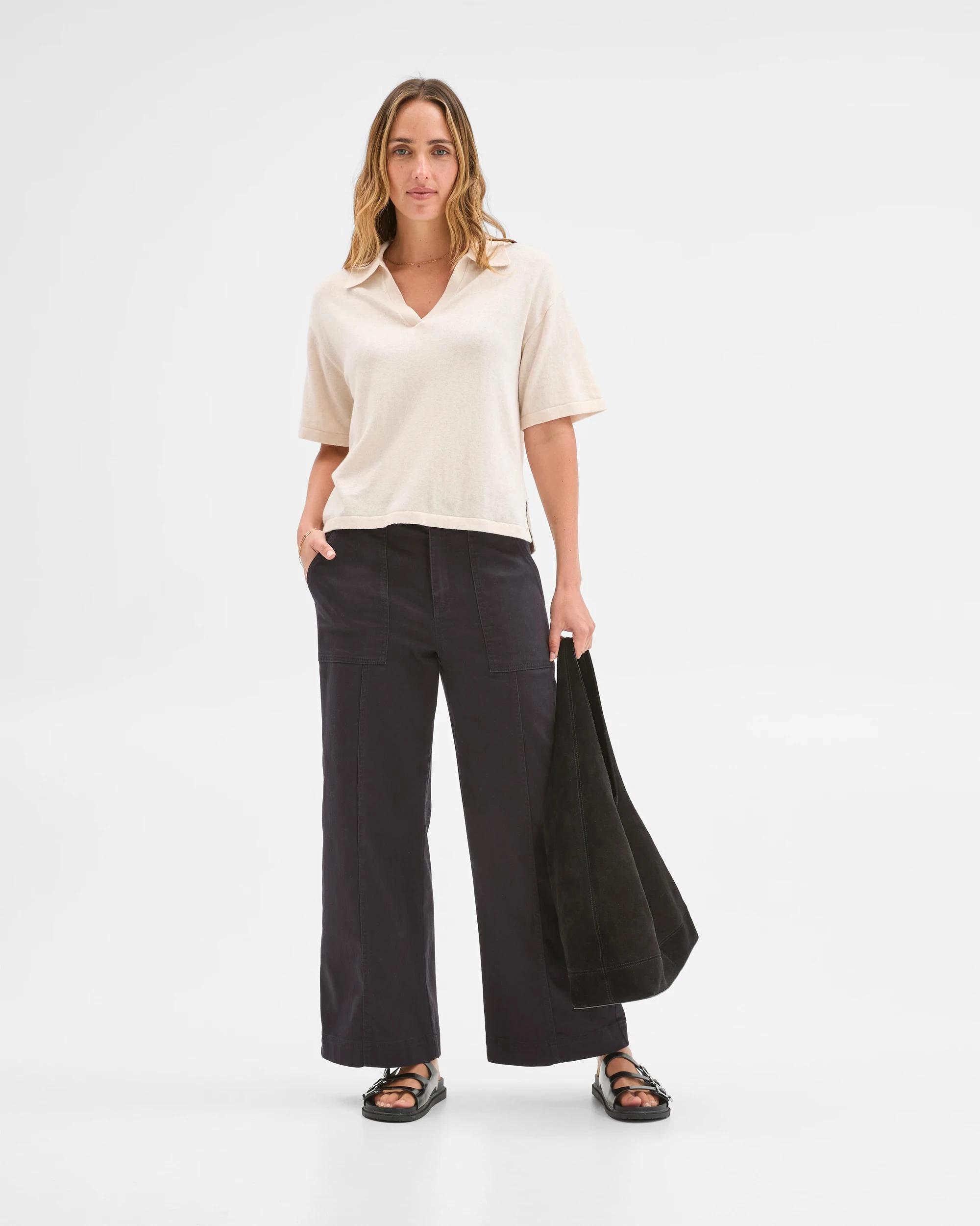 2 Target Woman Australian Cotton Blend Stretch Twill Wide Leg Pants BLACK, 2 of 6