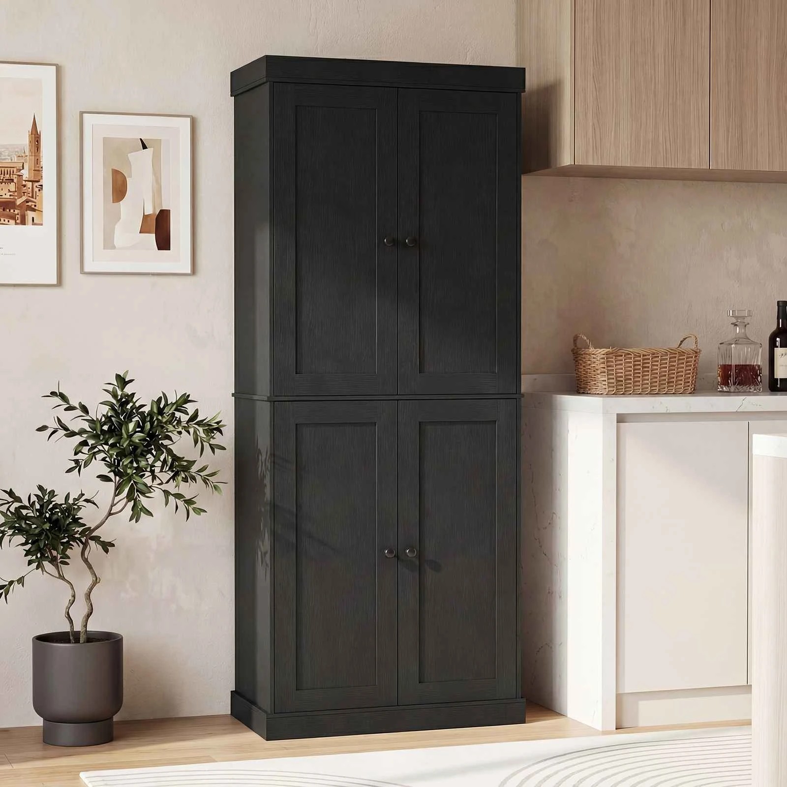 4 Costway 185cm 4-Door Buffet Sideboard Cupboard 6-Tier Storage Cabinet - Black, 4 of 4