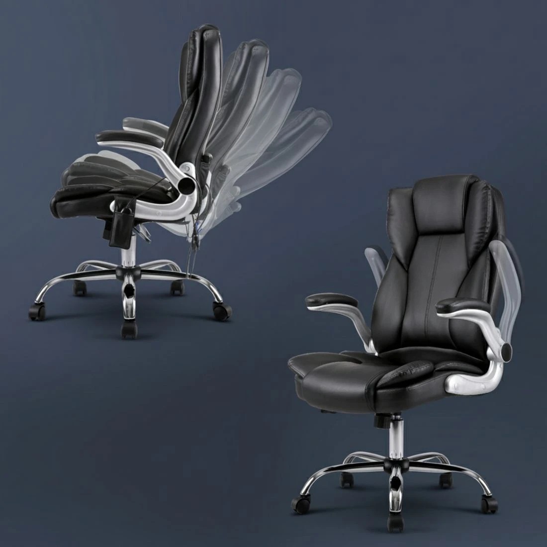 4 Artiss 8 Point Massage Office Chair PU Leather - Black, 4 of 8