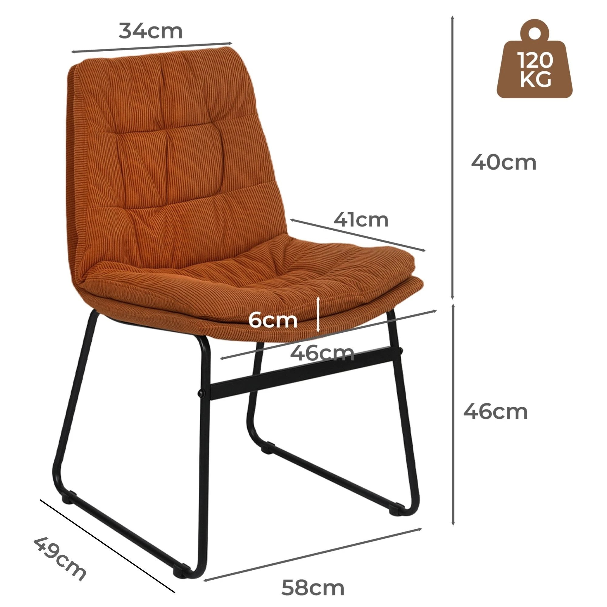 3 Levede 2x Dining Chairs Industrial Soft Corduroy Kitchen Padded Seat, 3 of 8
