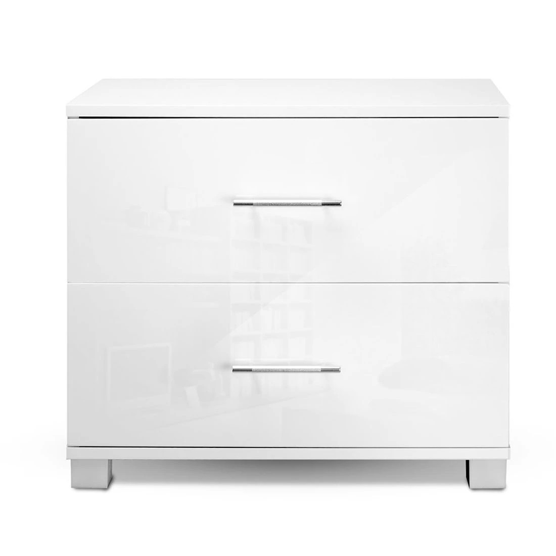 4 Artiss Bedside Table 2 Drawers High Gloss - White, 4 of 10