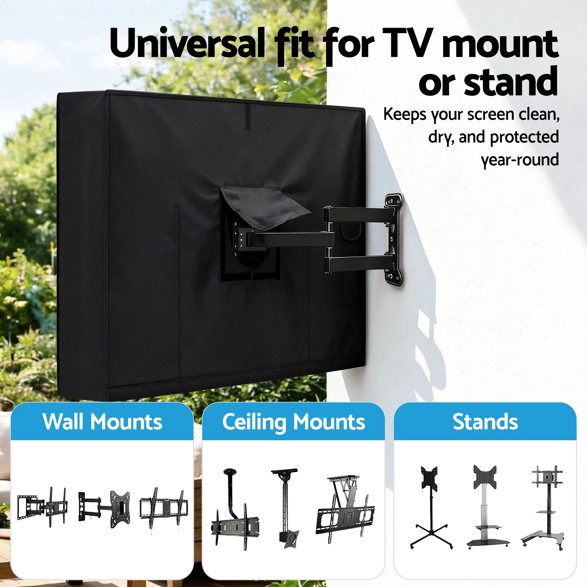 2 Artiss 40-43 Inch TV Cover Waterproof Outdoor Patio Flat Television Protector - Black, 2 of 6