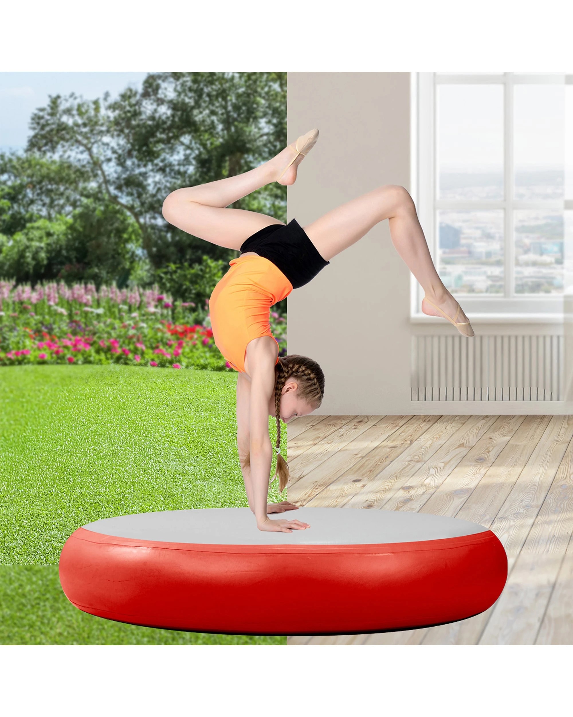 2 Powertrain 1m x 20cm Airtrack Spot Round Inflatable Gymnastics Tumbling Mat Air Track Exercise Yoga Mat - Red, 2 of 4