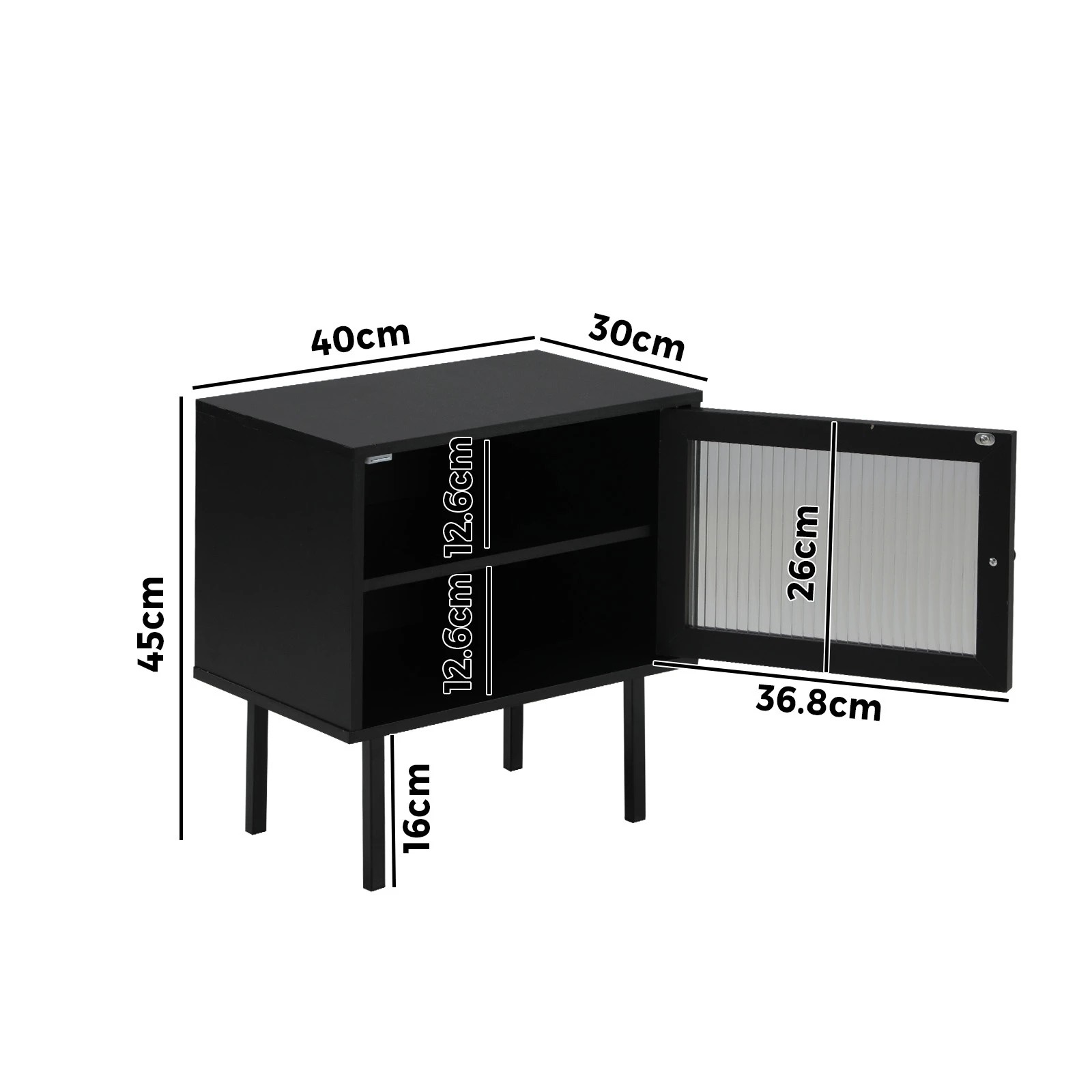 2 Oikiture 2X Bedside Tables Cabinet Storage Nightstand Glass Door Bedroom - Black, 2 of 9