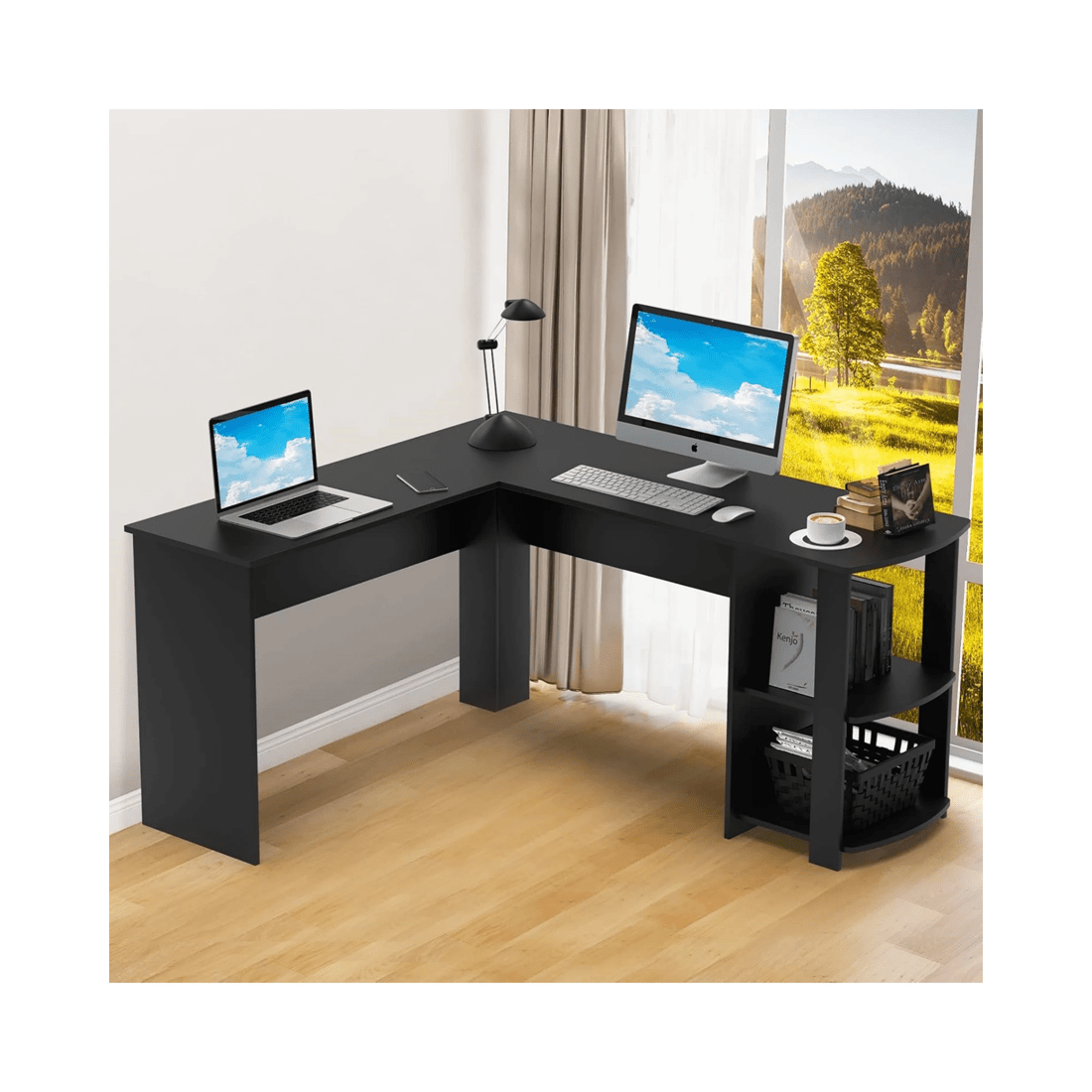 6 Advwin Computer Desk L Shaped Office Desk Corner Study Table Black, 6 of 7