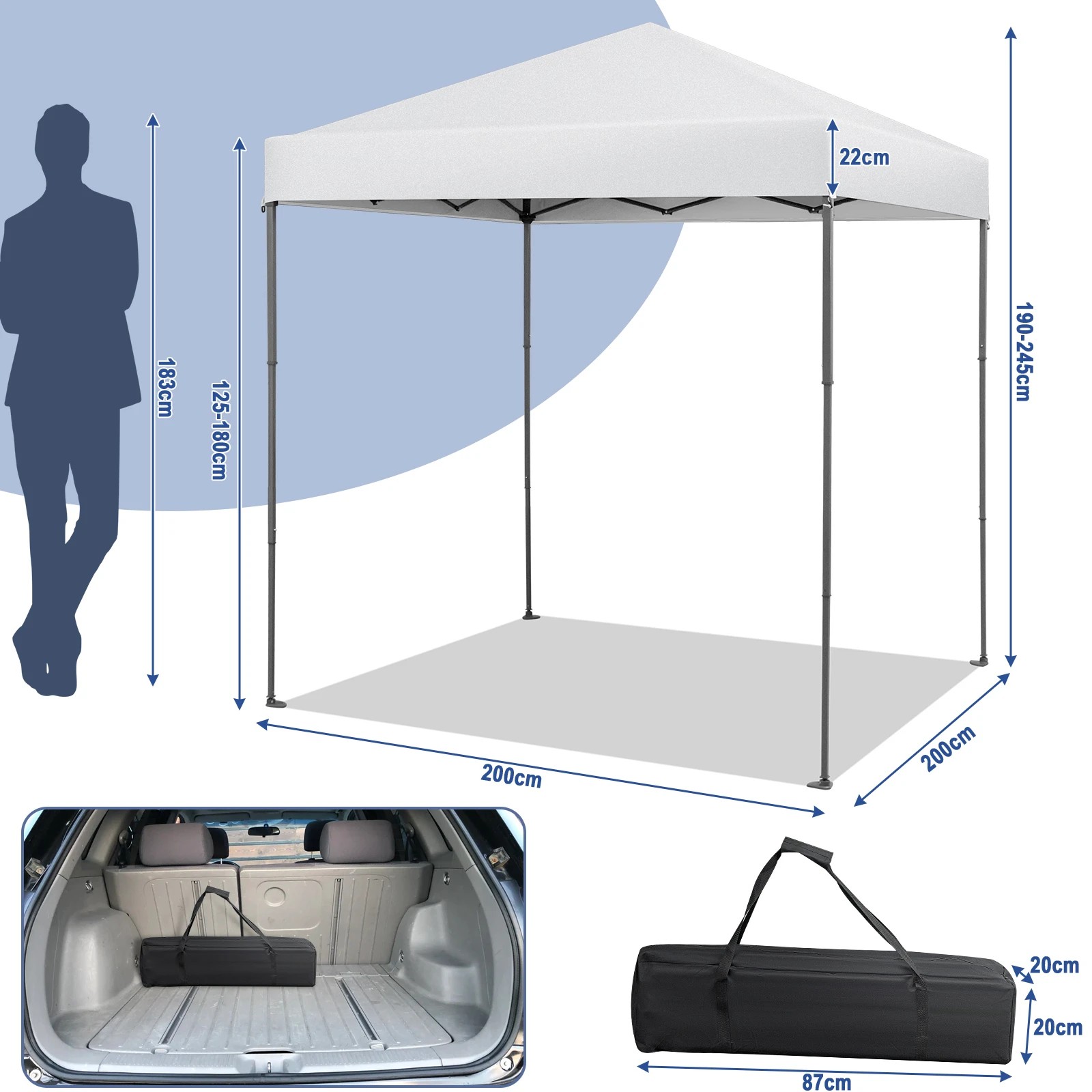 2 Costway 2x2m Gazebo Pop-up Marquee Portable Sun Shelter Canopy Tent - White, 2 of 4