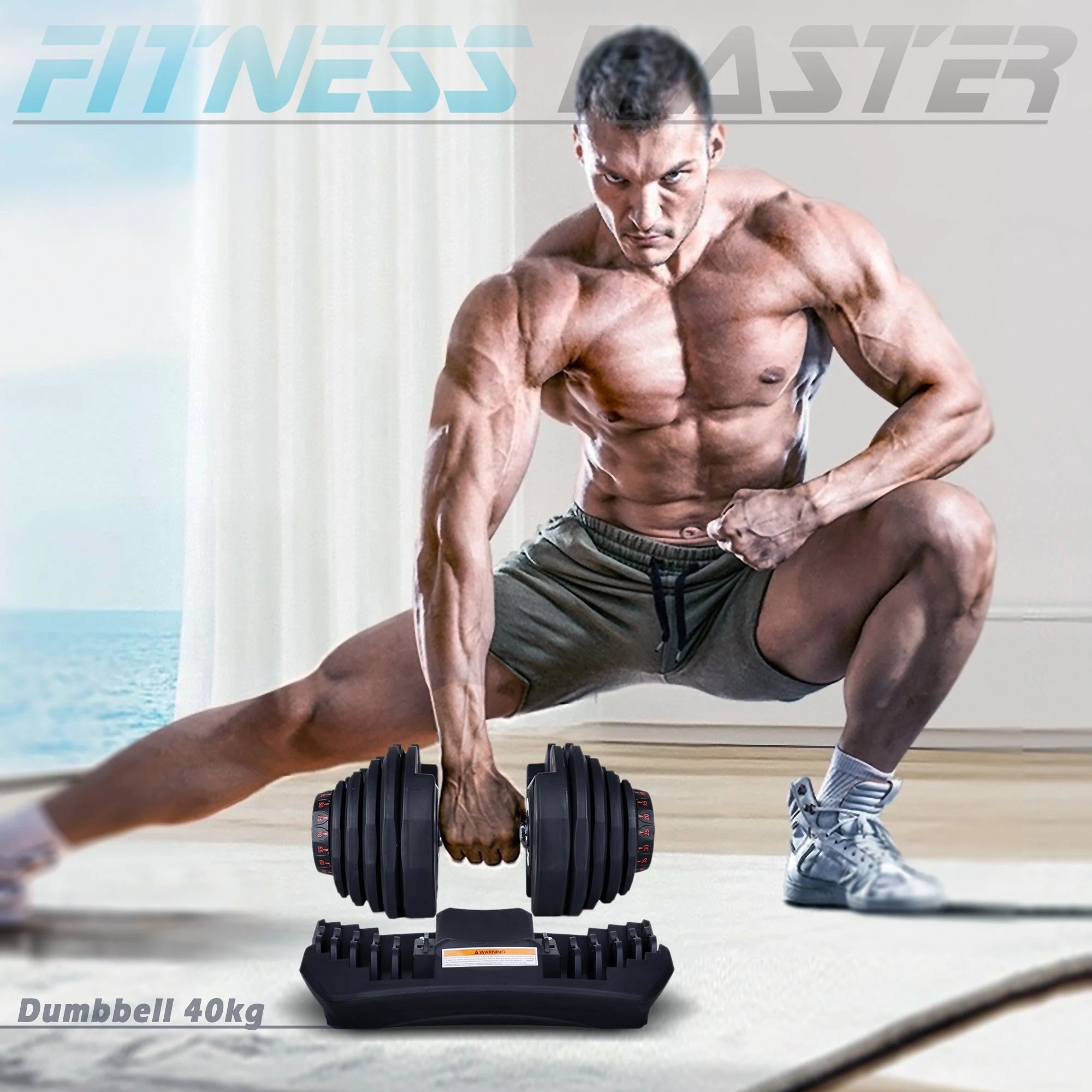 5 Fitness Master 80kg Adjustable Dumbbell Set Home Gym Exercise Equipment Weight 17 Weights 2x 40kg, 5 of 9