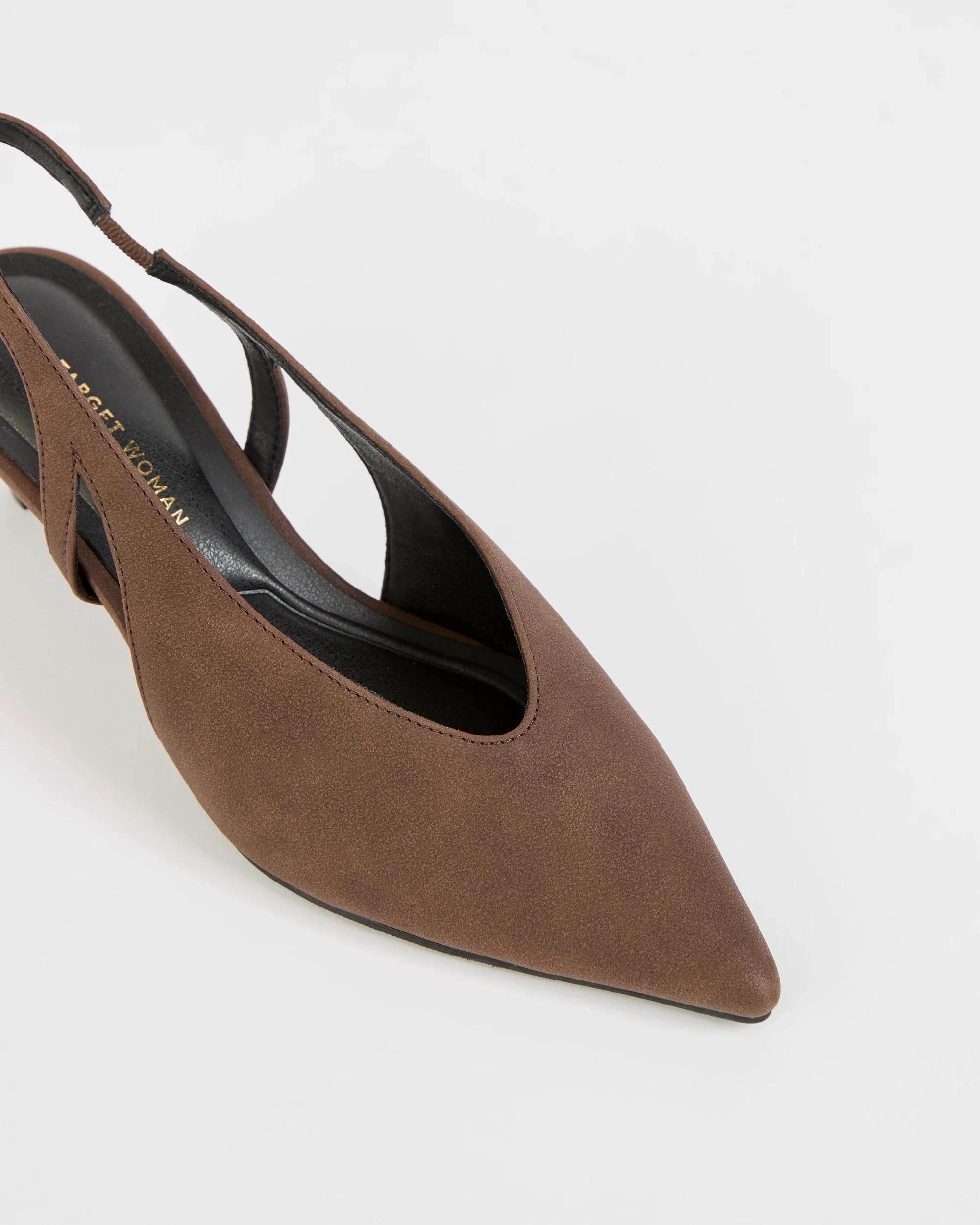 3 Target Woman High Vamp Kitten Heel Sling Back CHOCOLATE FAUX SUEDE, 3 of 3