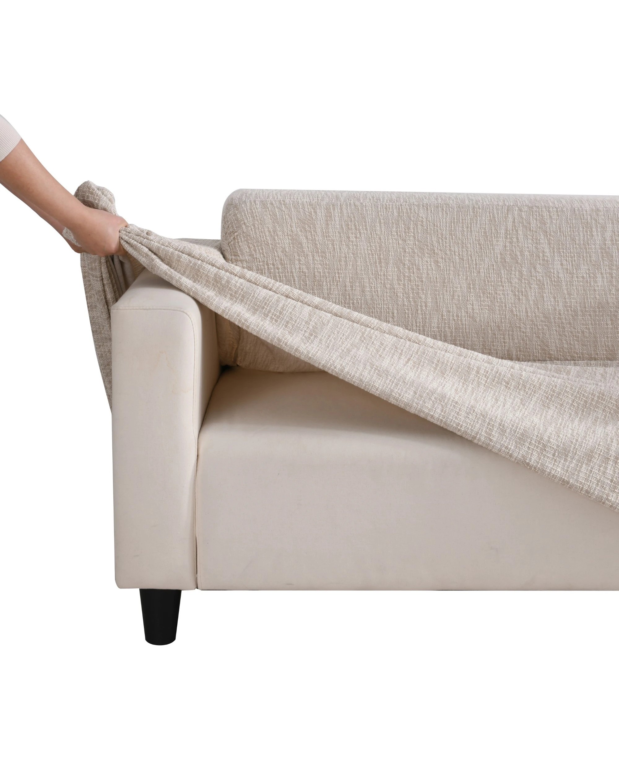 3 Sherwood Faux Linen Stretch Fit Couch Covers 2 Seater - Natural, 3 of 4