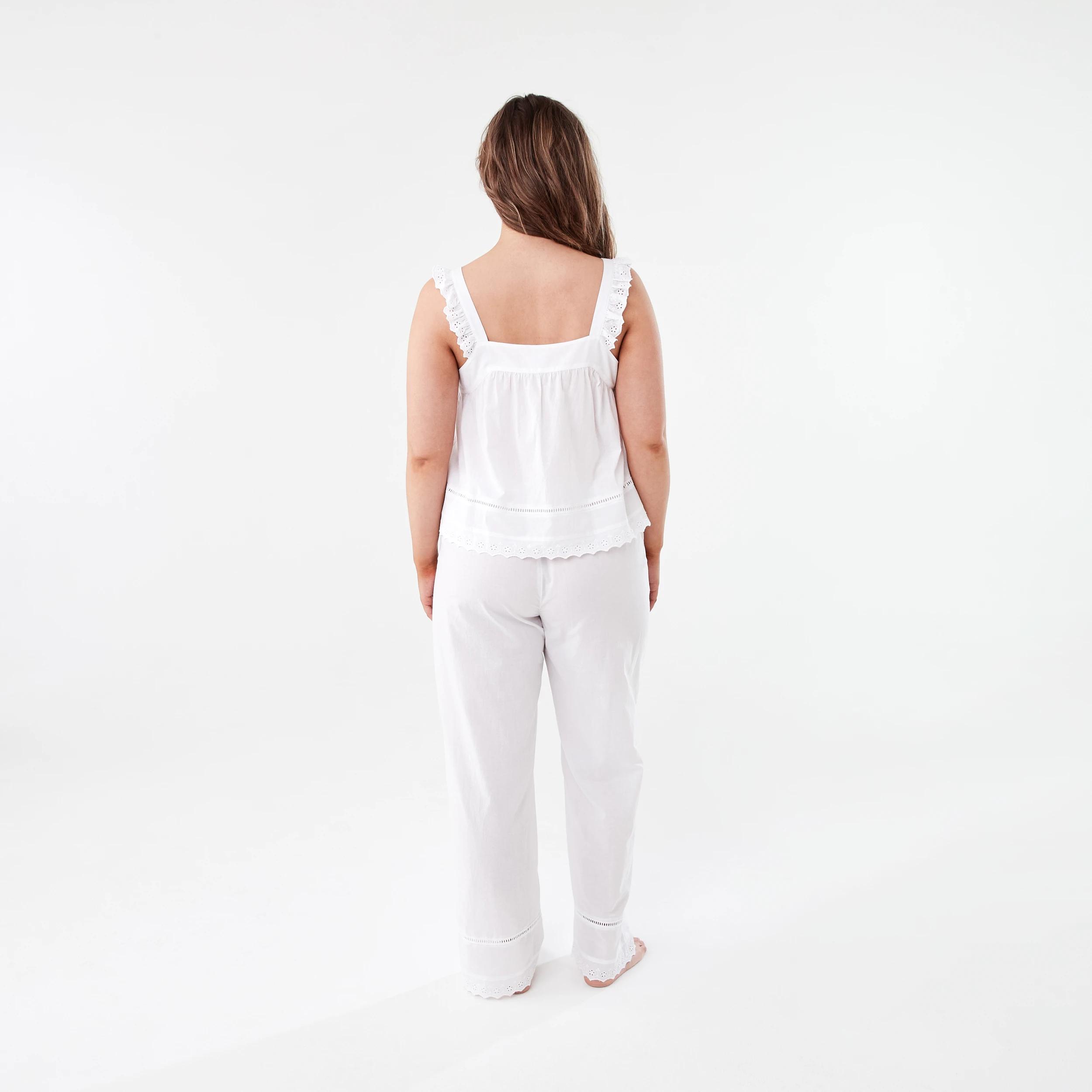 3 Sleeveless Broderie Top and 3/4 Pants Pyjama Set White, 3 of 9
