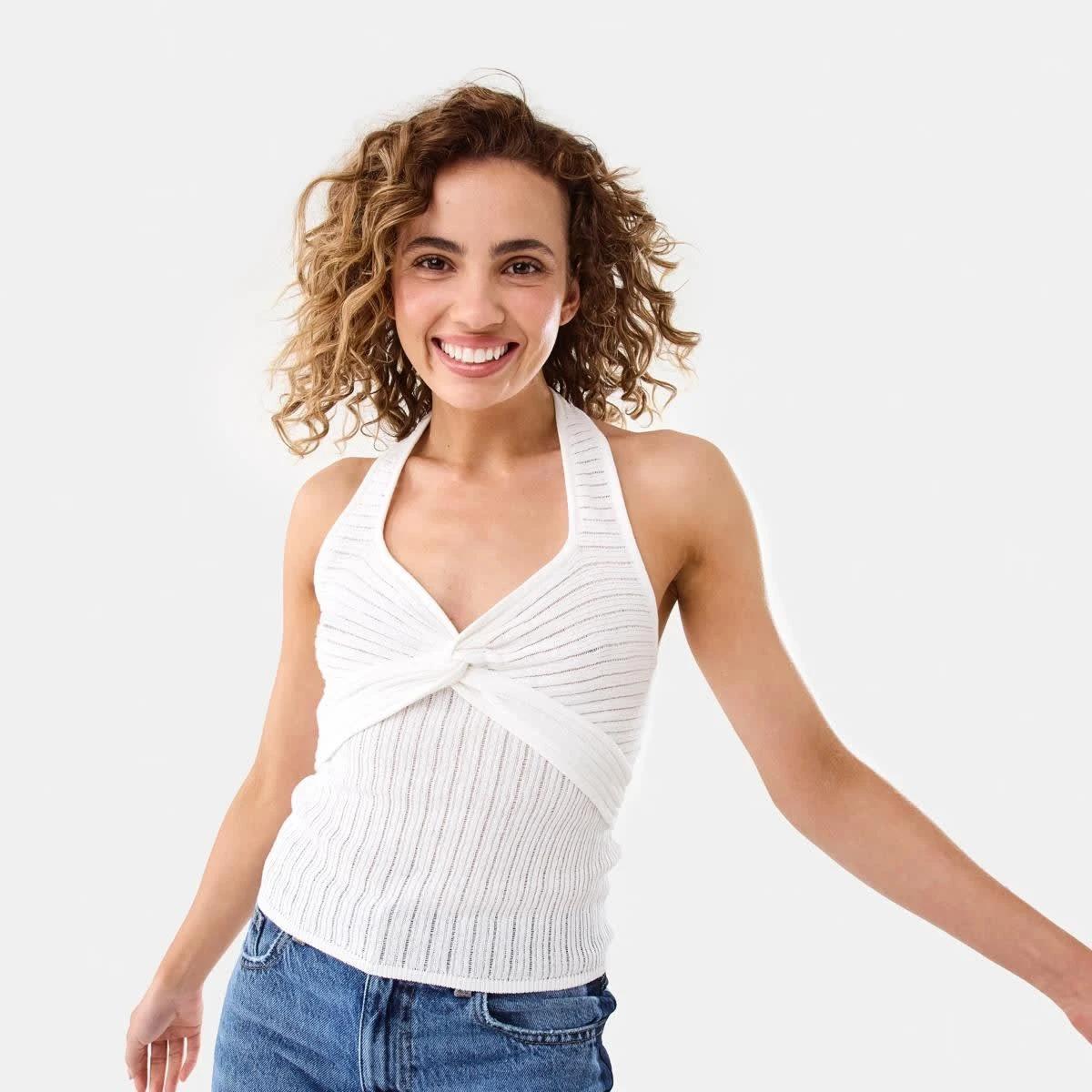 1 Halter Twist Front Top WHITE, 1 of 9
