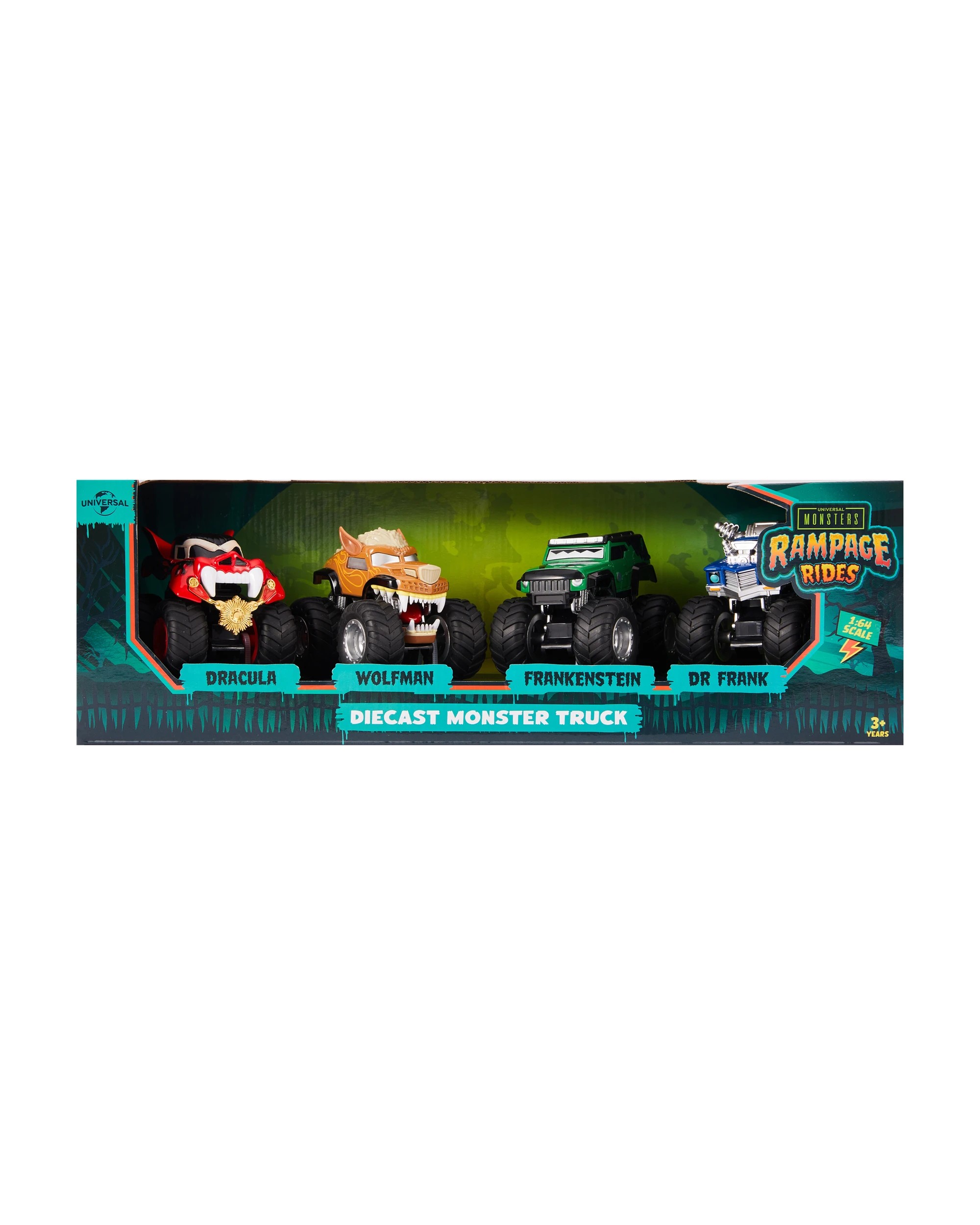 1 4 Pack Universal Monsters Rampage Rides 1:64 Scale Diecast Monster Trucks, 1 of 6