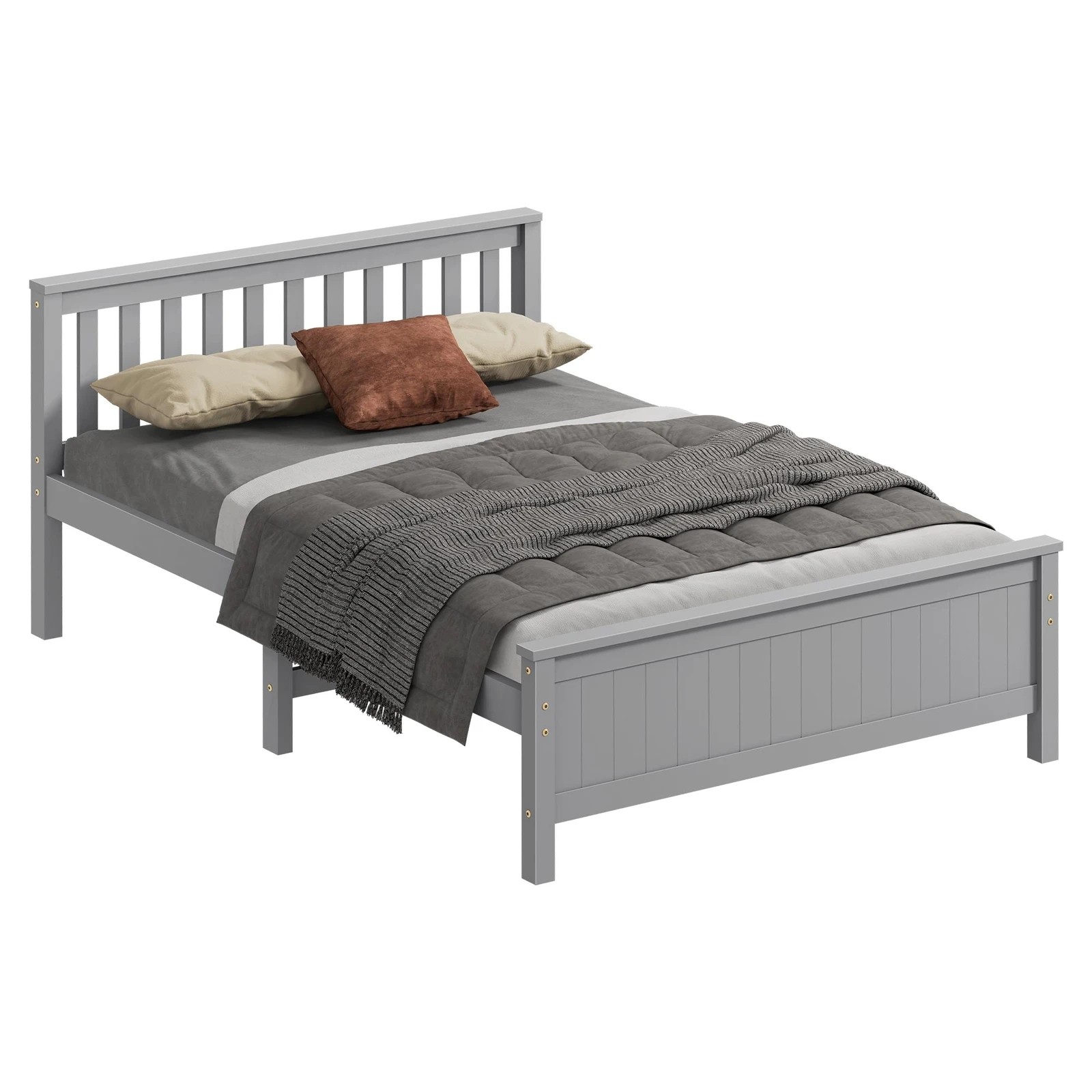 1 Alfordson Bed Frame Wooden Double Size Slatted Headboard Timber Fabiano - Grey, 1 of 10