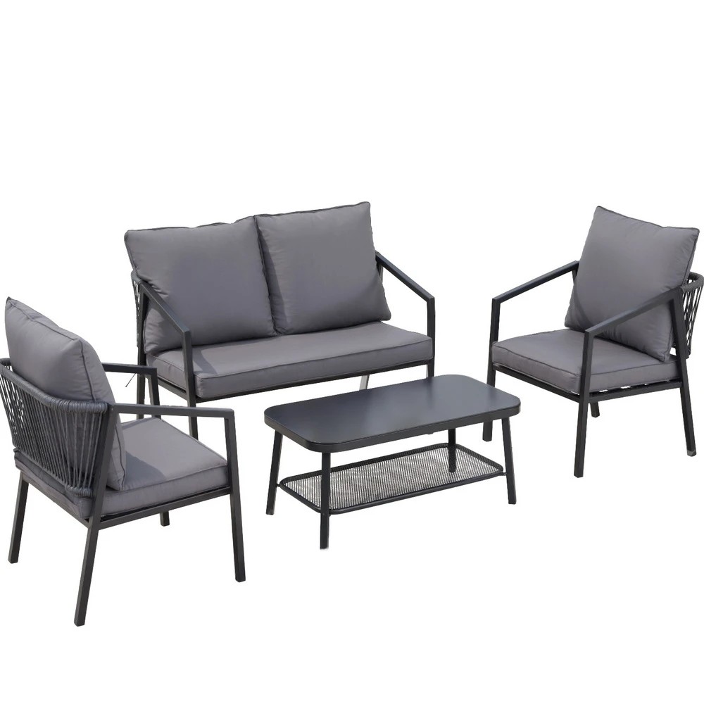 1 Gardeon 4 Seater Outdoor Sofa Set 4PCS Table Chair Setting Patio Furniture - Black, 1 of 4