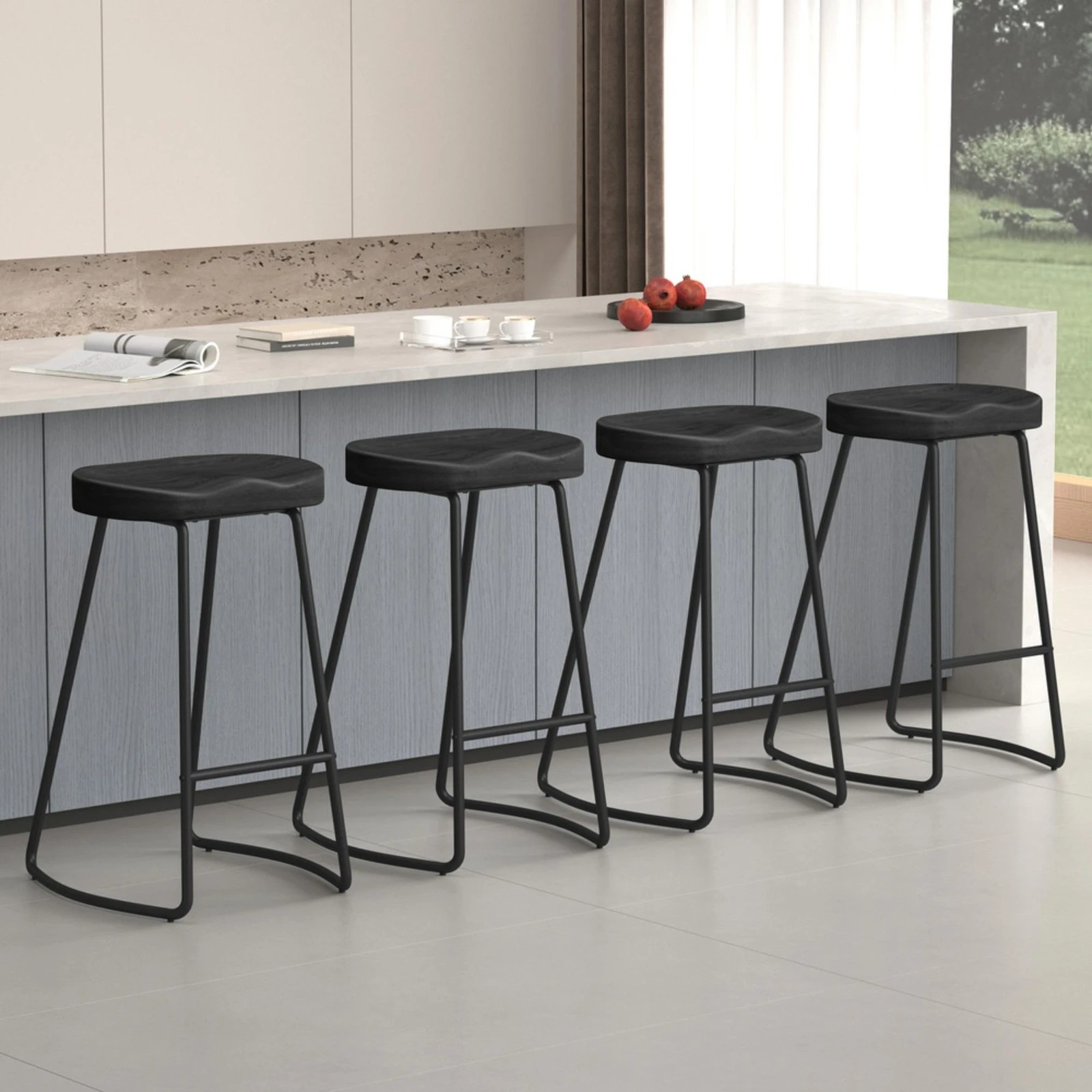 9 Alfordson 4x Bar Stools 75cm Tractor Kitchen Wooden Vintage Chair - Black, 9 of 9