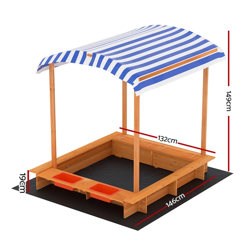 2 Keezi Kids Sandpit Wooden Sandbox Pit with Canopy Water Basin Toys 149cm - Multi, 2 of 6