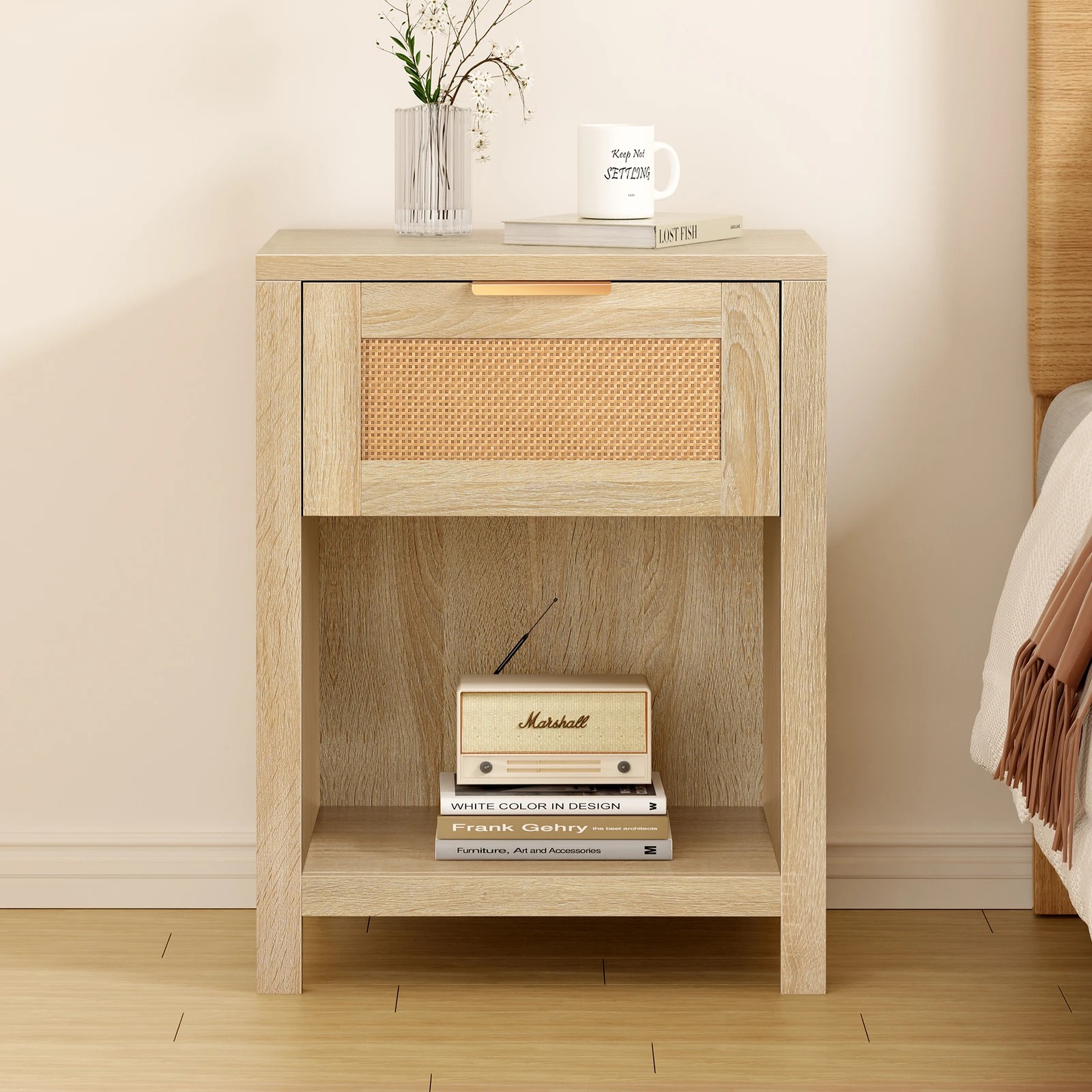 10 Alfordson Bedside Table Nightstand Side End 1 Drawer Storage Shelf - Wood, 10 of 10