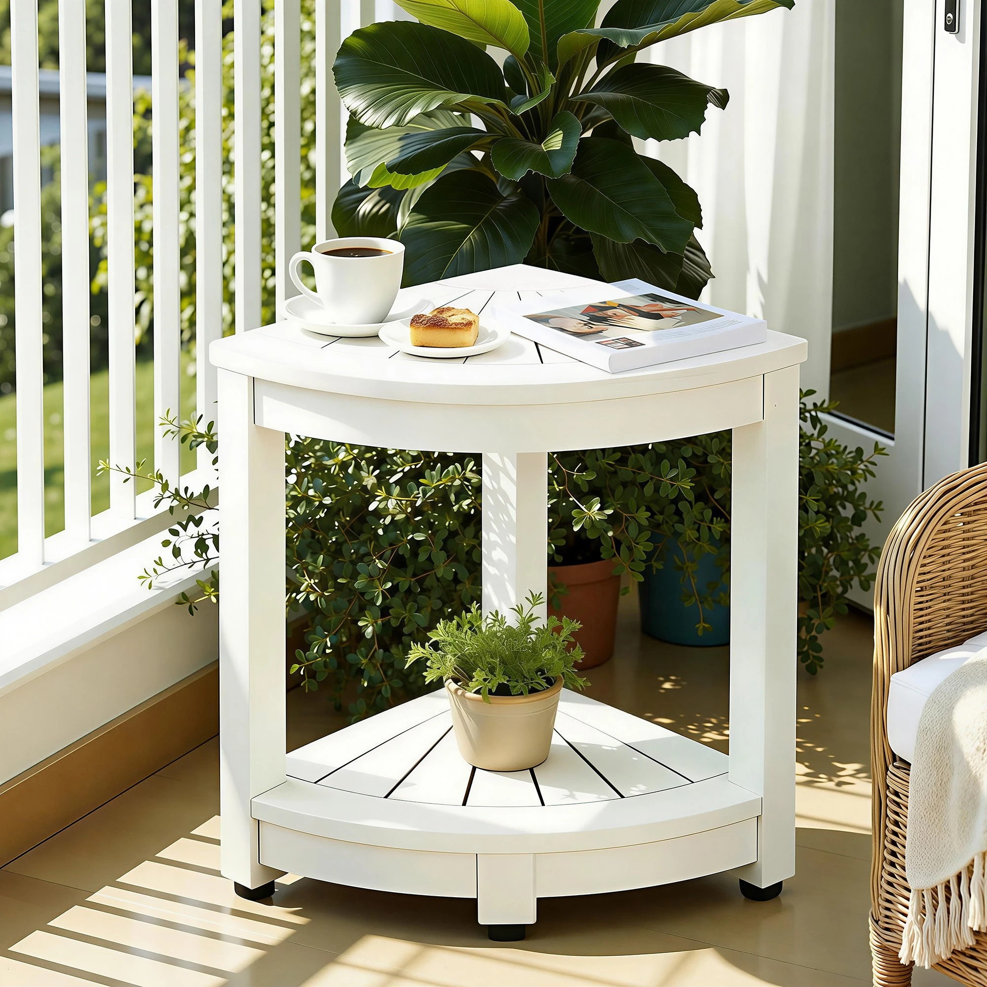 8 Gardeon Outdoor Coffee Side Table HDPE Desk Corner Shower Stool Bench Seat with Storage Shelf - White, 8 of 8