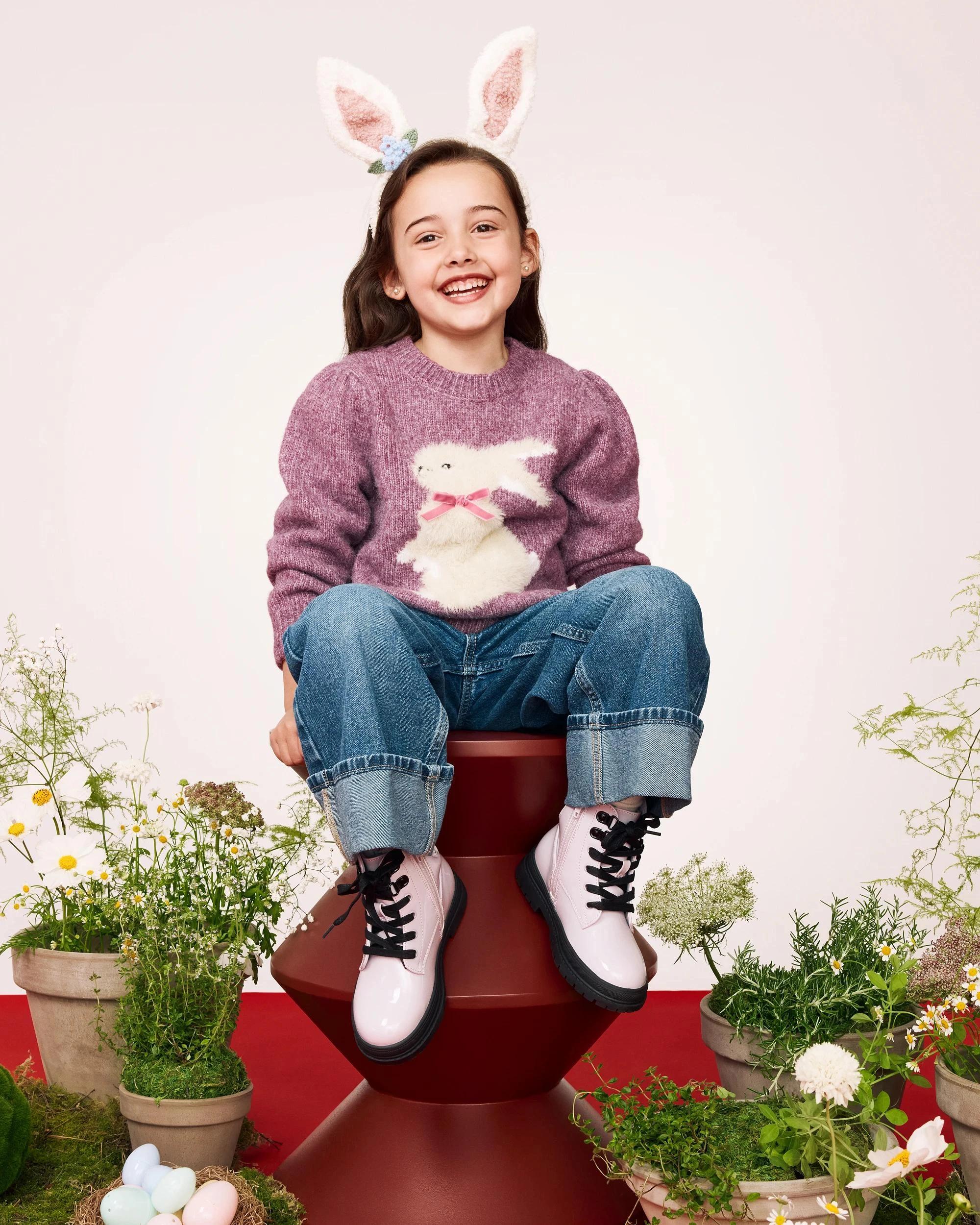 3 Target Kids Kids Shearling Crochet Flowers Bunny Ears Headband WHITE, 3 of 4