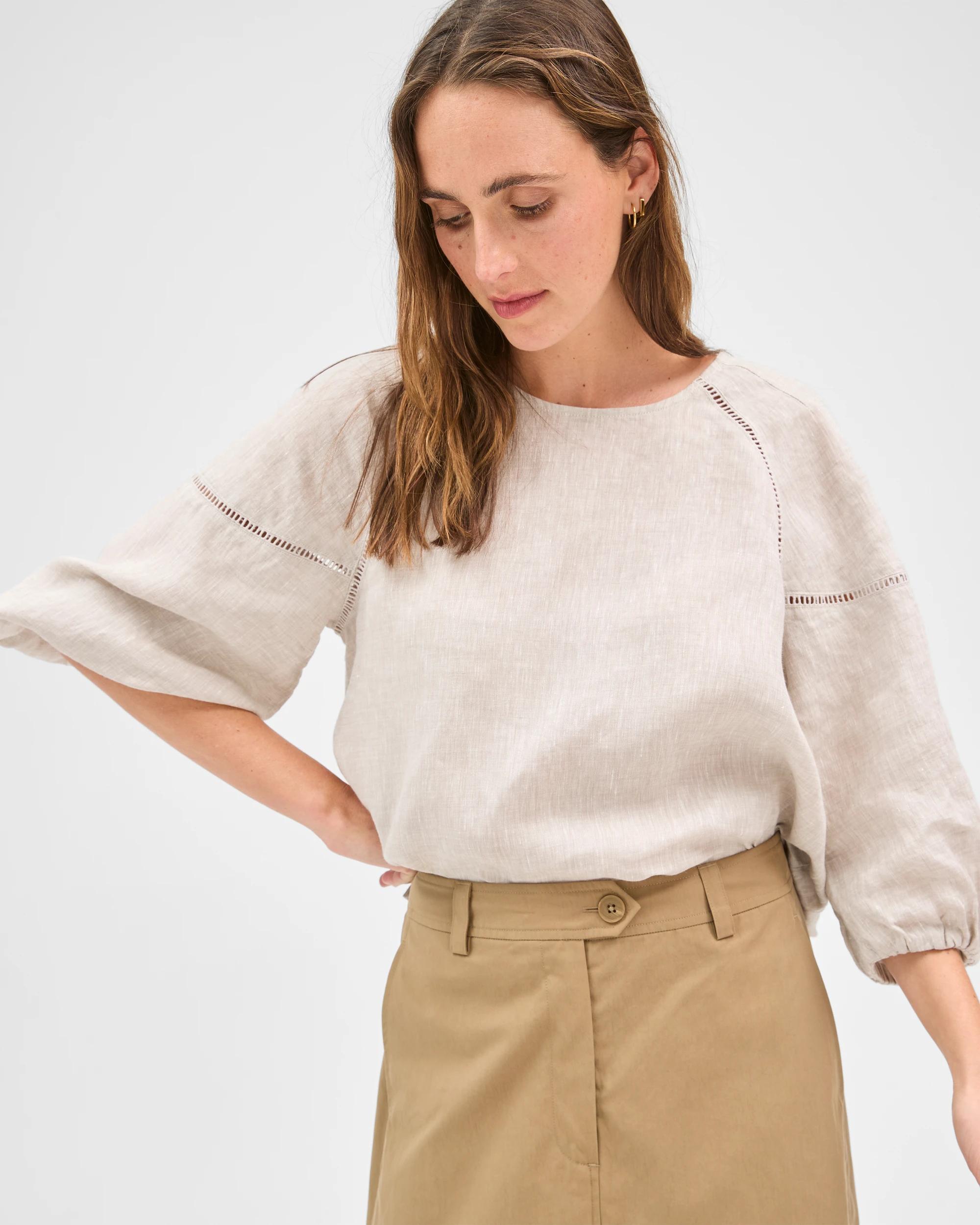 5 Target Woman European Linen 3/4 Sleeve Trim Detail Top FLAX, 5 of 7