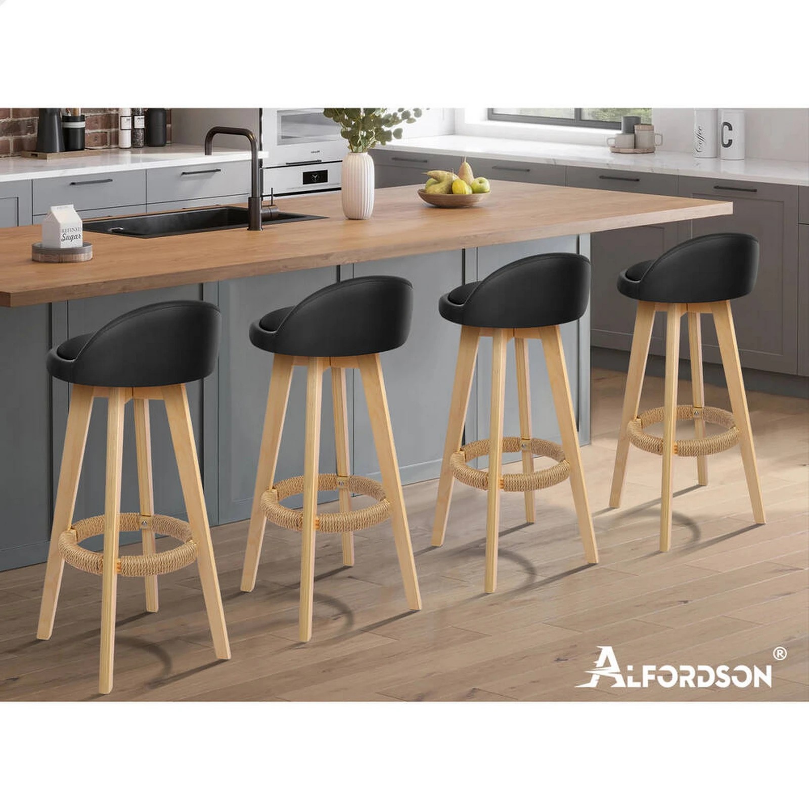 7 Alfordson 4x Kitchen Bar Stools Liam Wooden Swivel Bar Stool Chairs - Black, 7 of 10