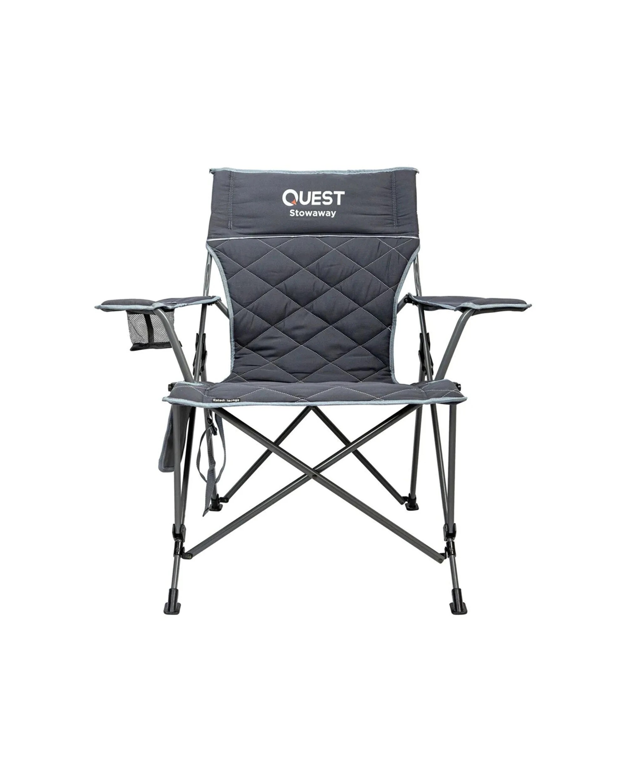 2 Quest Stowaway Camp Chair Steel With Armrests 180kg Capacity Padded - Grey, 2 of 8